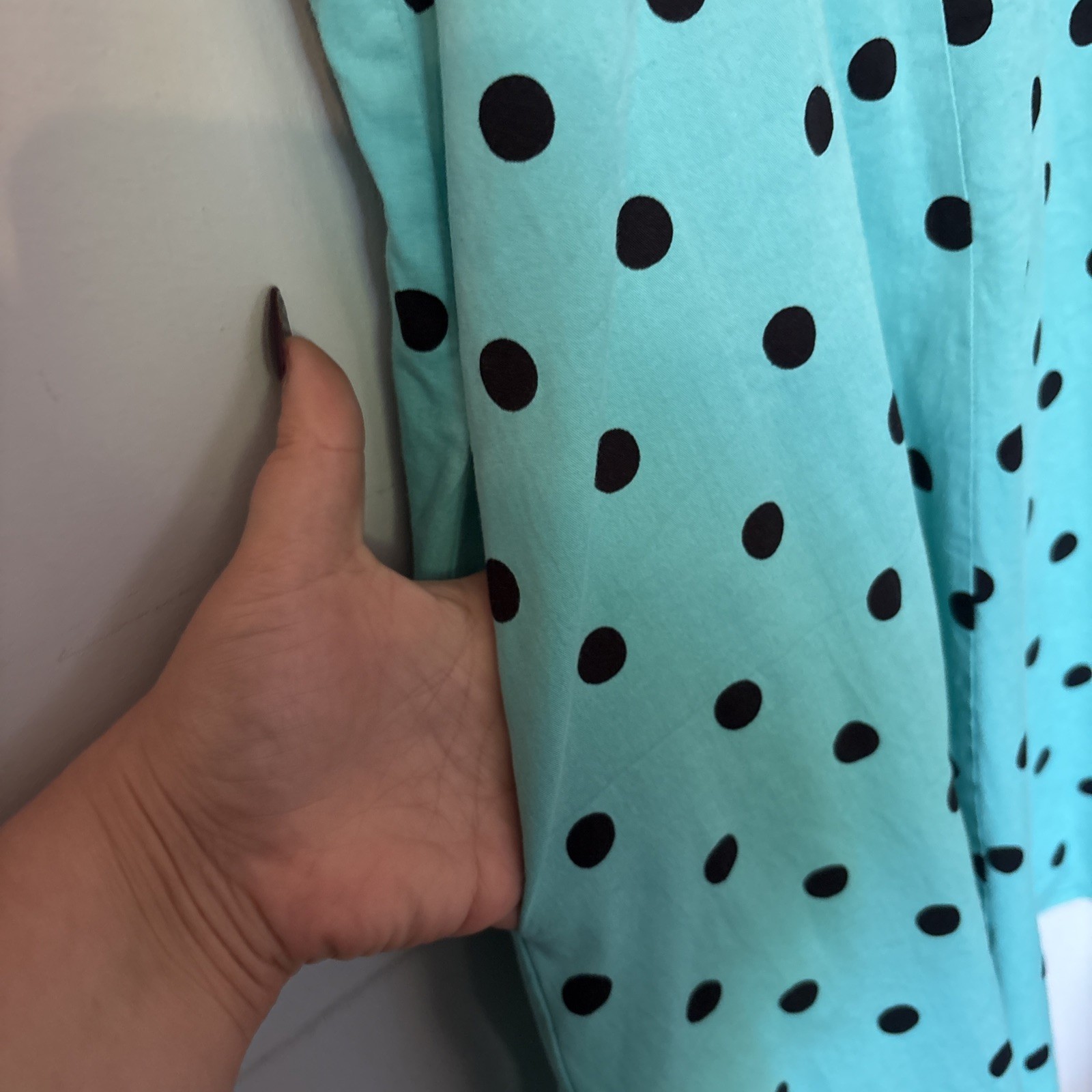 ^Dolly and Dotty Turquoise Blue & Black Polka Dot Rockabilly Fit & Flare Dress