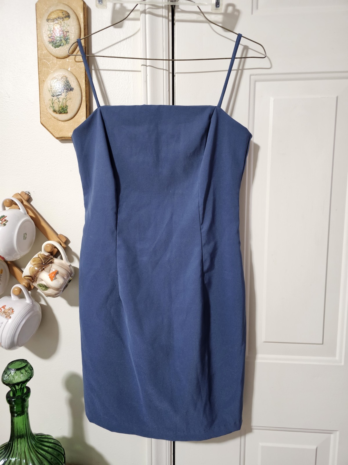 Y2K City Triangles Dress Dark Blue Size 9 Spaghetti Strap Back Zipper