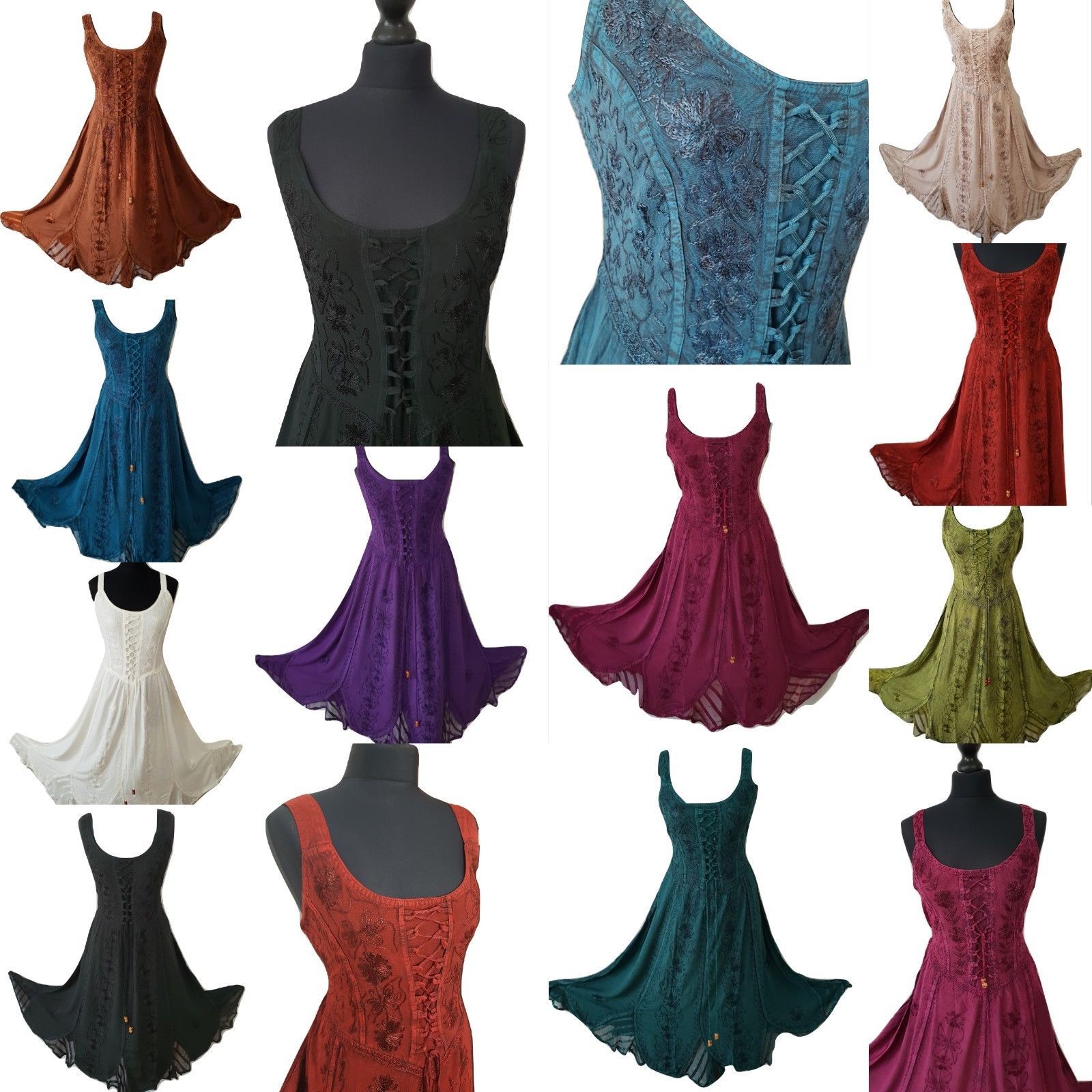 Midi Bohemian Dress Bridesmaid Party Corset Pagan Lace up 10 12 14 16 18 20 22