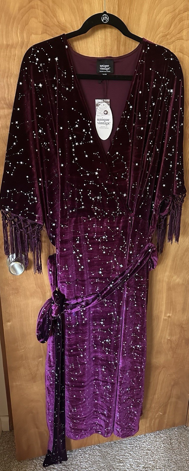 Unique Vintage Burgandy Velvet Wrap Dress With Fringed Sleeves Size 3X/20