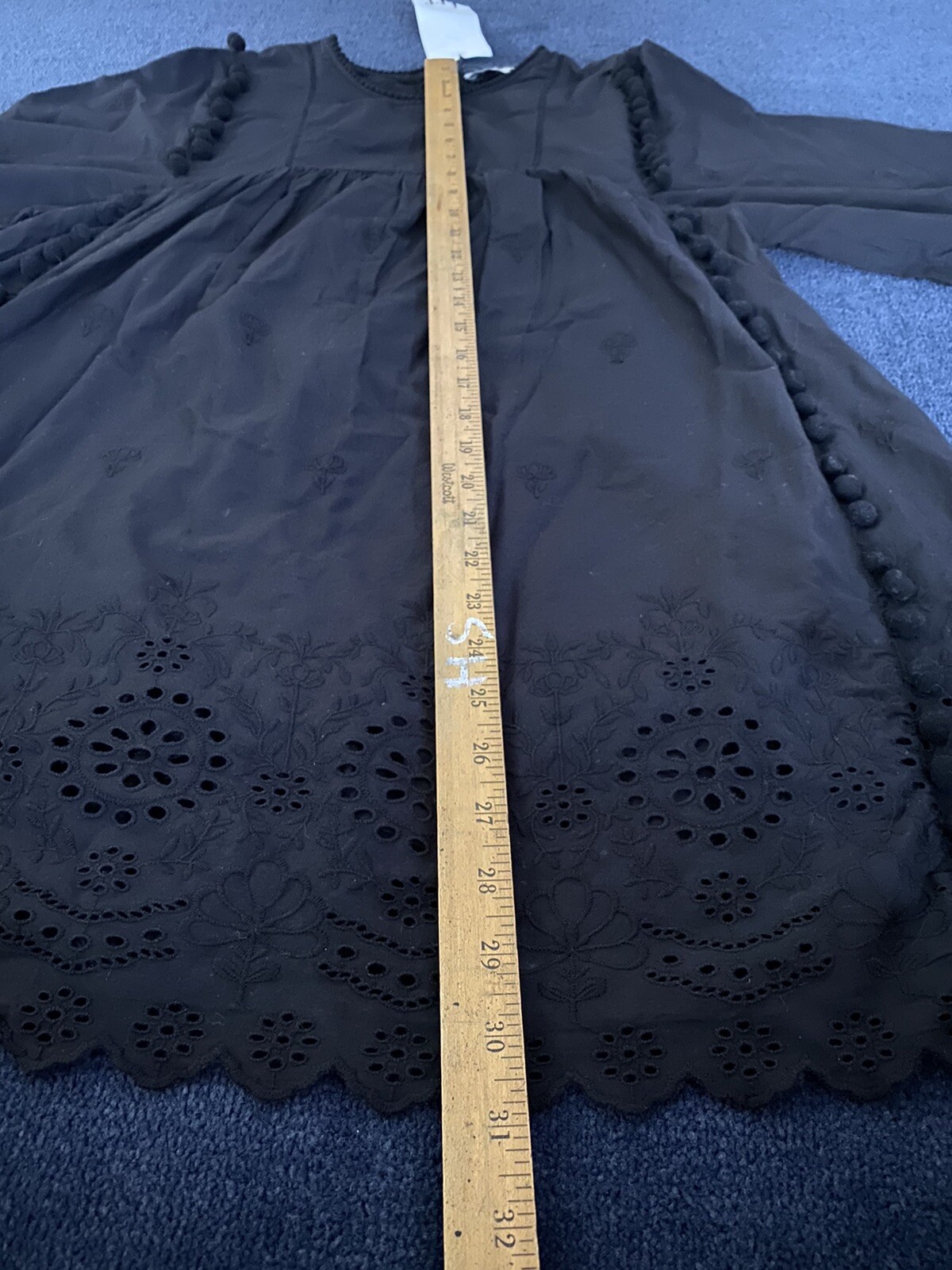DEFECT Zara Embroidered Perforation Dress Black XS Boho Cottagecore Whimsigoth