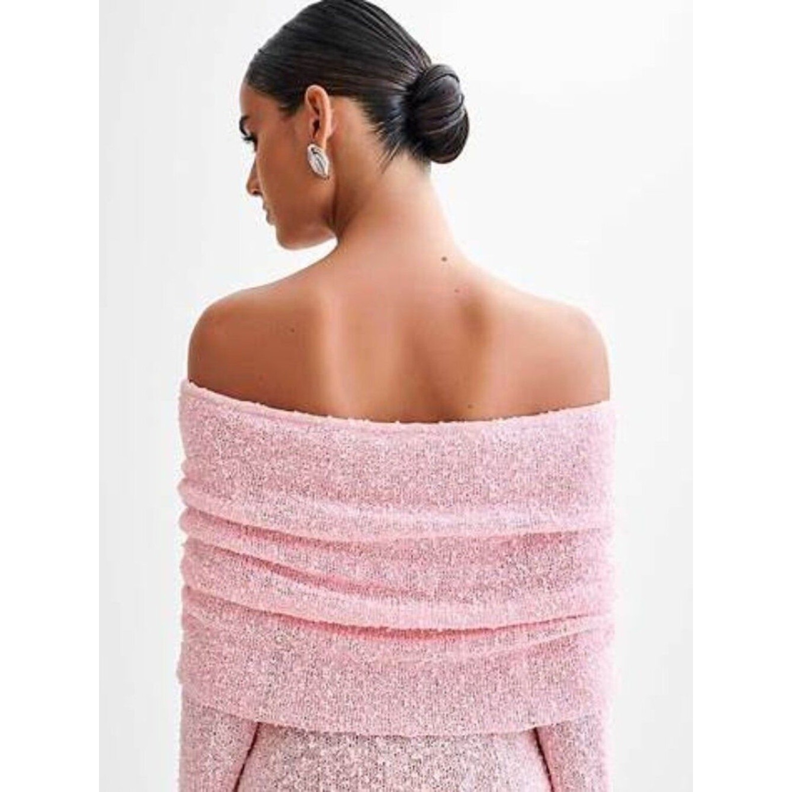 MESHKI Marisol Baby Pink Off Shoulder Boucle Mini Dress XL NWT