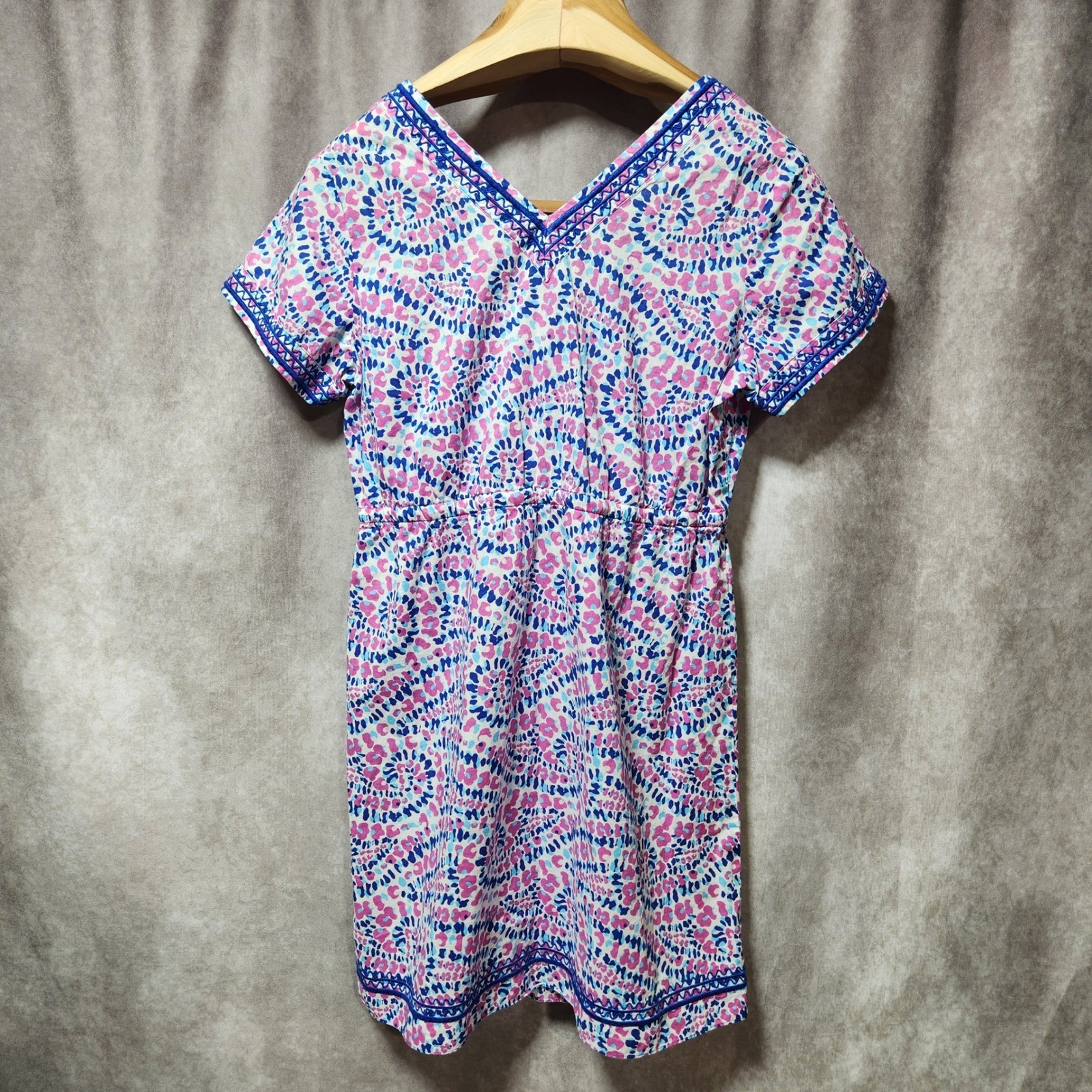Vineyard Vines Womens Pink Blue Abstract Print Cotton Tunic Dress Small Ric-Rac