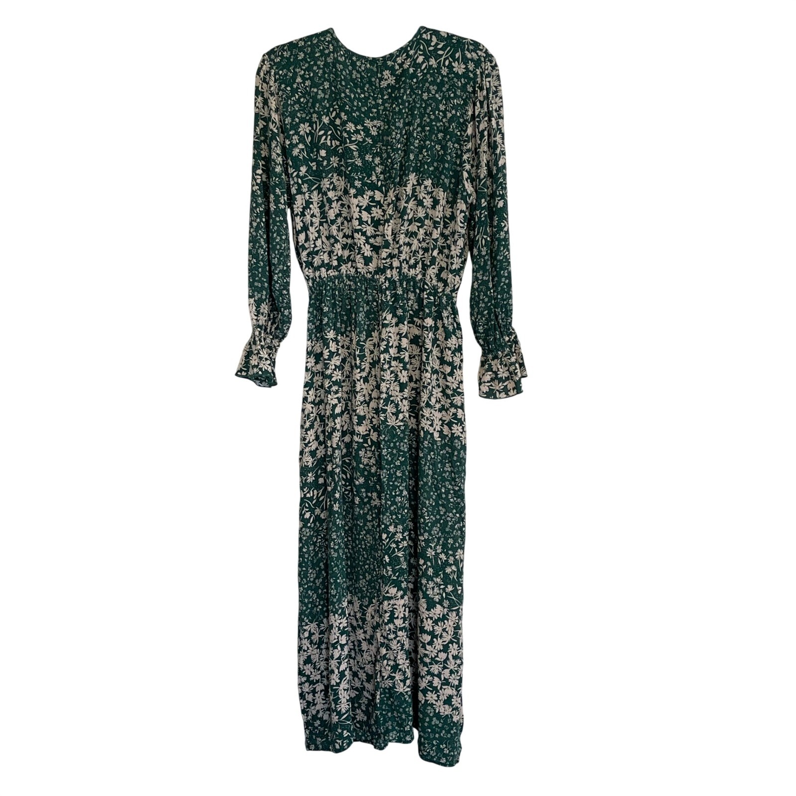 First Love by Lovelyn Green Garden Floral Wrap Maxi Dress Long Smocked Cuffs XL