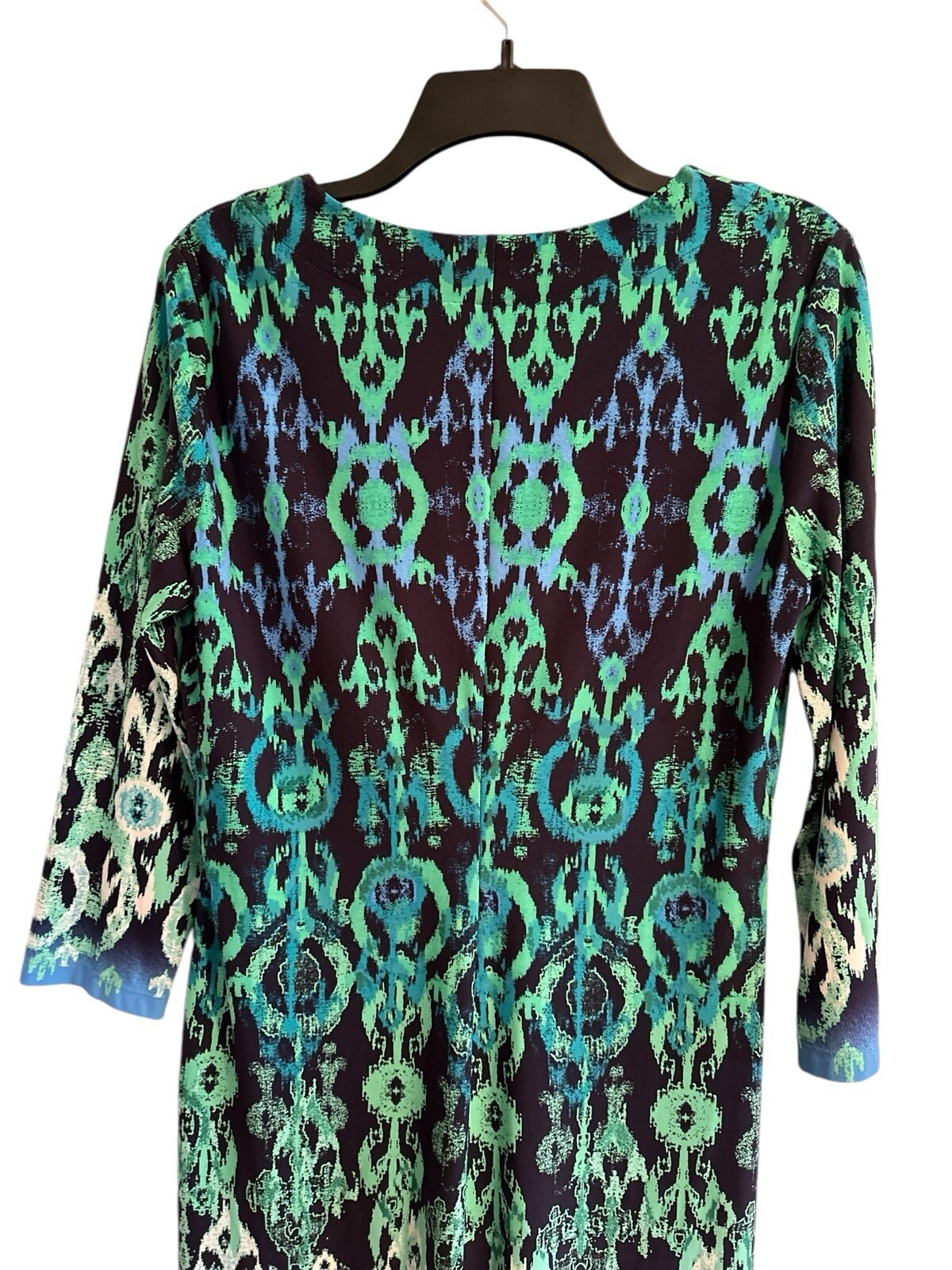 Donna Morgan Shift Pencil Dress Womens 6 Stretch Multicolor V-Neck 3/4 Sleeves