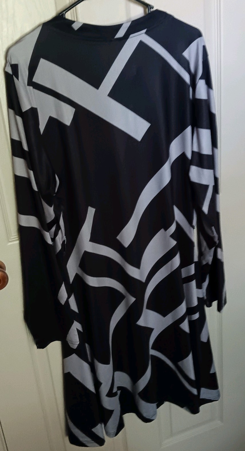 Black White & Gray Geometric V-Neck Long Sleeve Shift Knee Dress XXL with belt