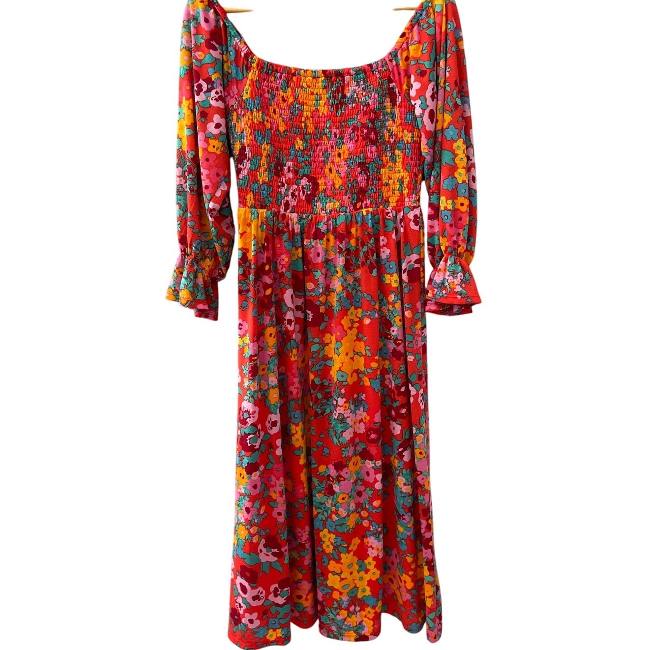 Sugar Lips Francesca Vibrant Wildflower Denni Smocked Midi Dress Size Small