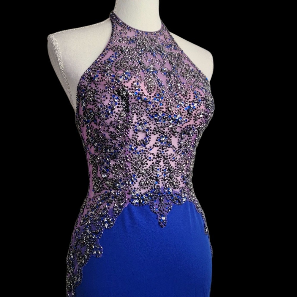 MORILEE Beaded Studded Halter Neck Bodycon Prom Party Formal Dress Gown Size 4