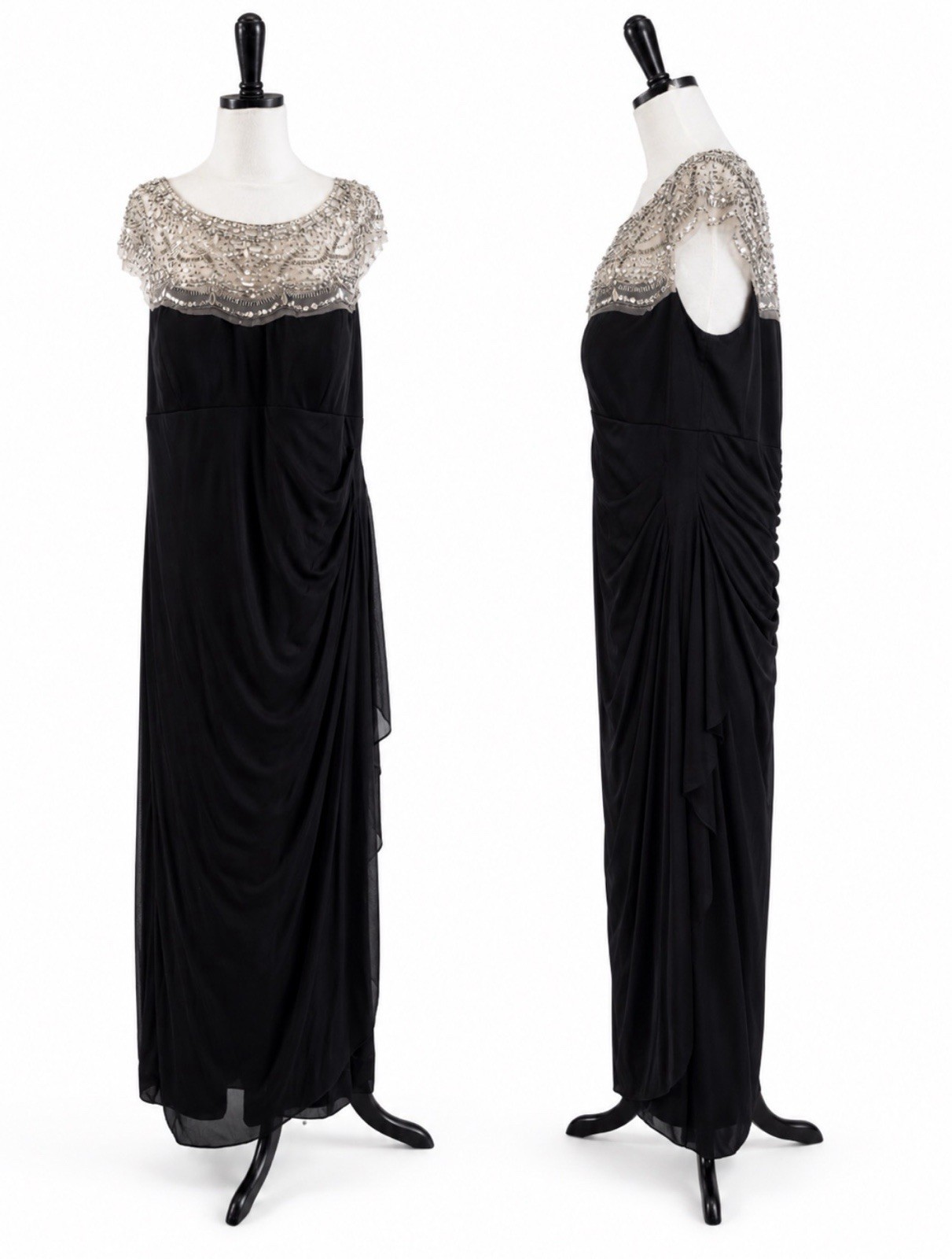 Xscape Womens Black Gown 14W Shirred Mother Of Bride/Groom Needs Small Repair
