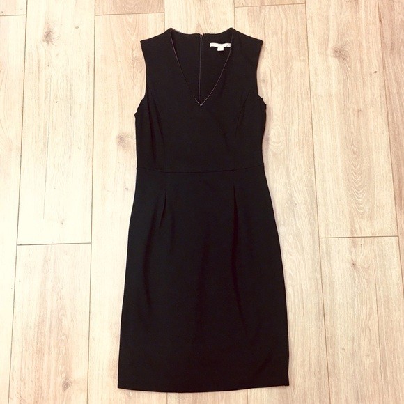 Banana Republic professional black faux leather trim dress 2 quiet luxury