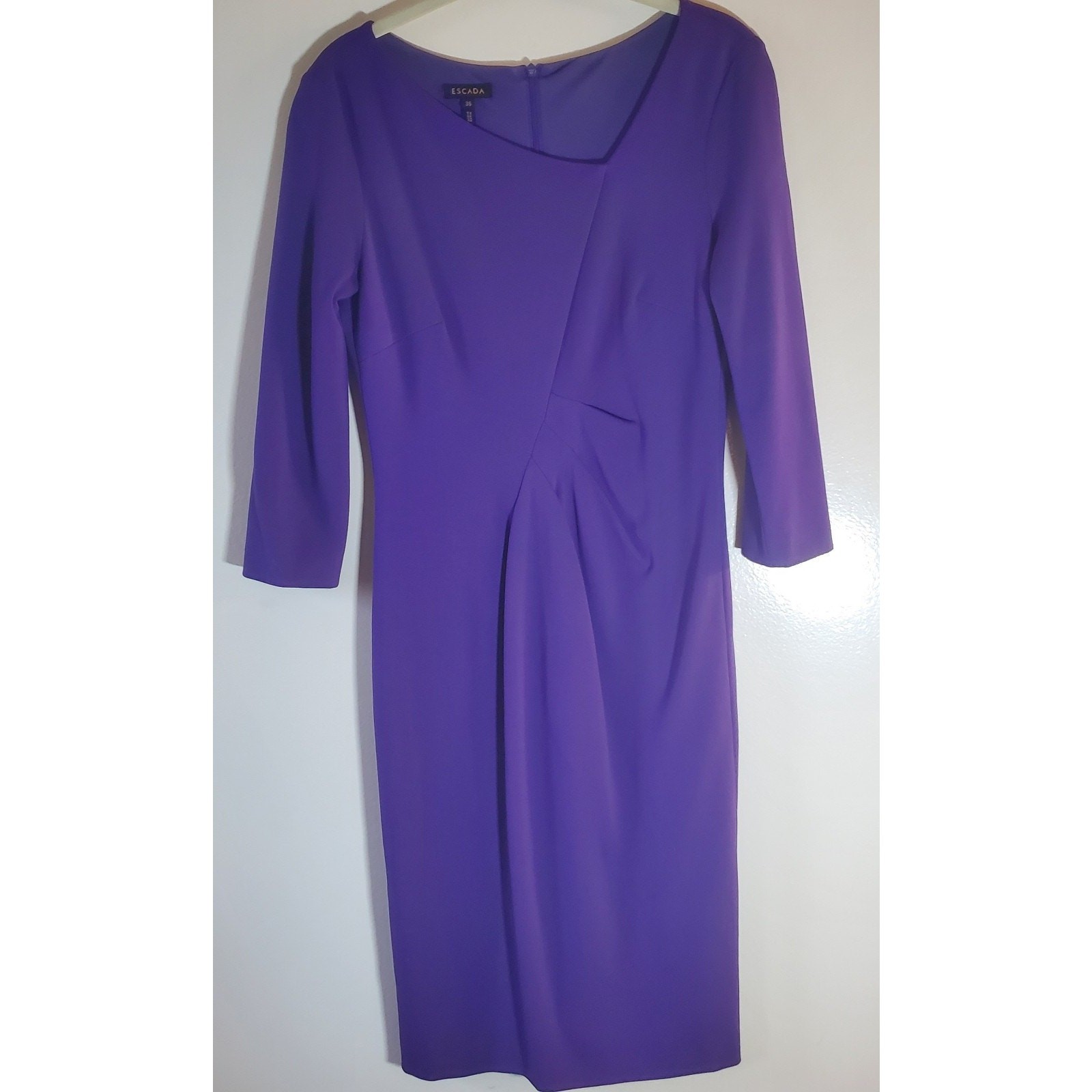 Escada Womens Purple Stretch Luxury Bodycon Dress Size 36 Medium Bracelet Sleeve