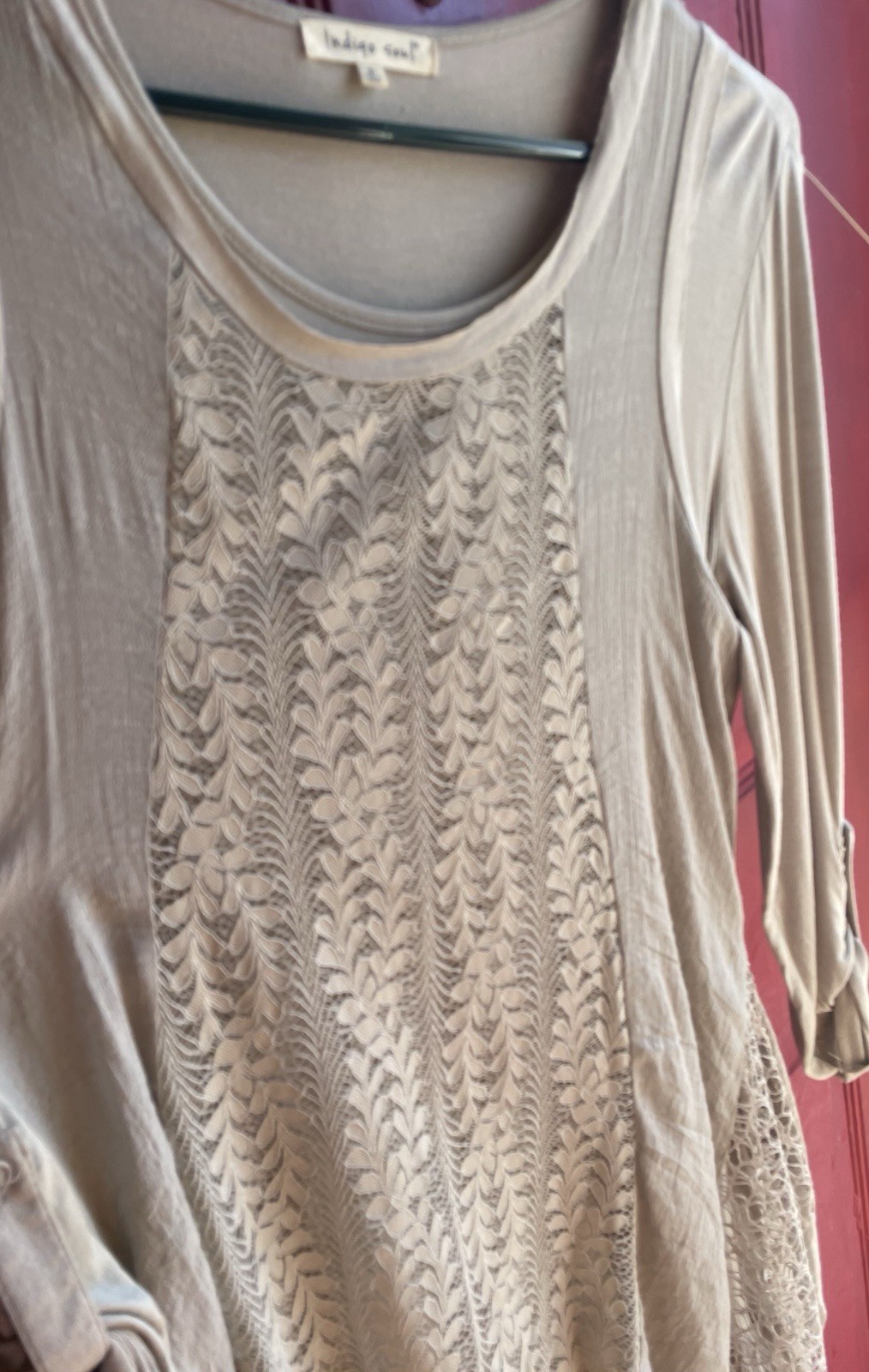 Indigo Soul Bohemian Dress, Size Small, Light Beige, Cotton
