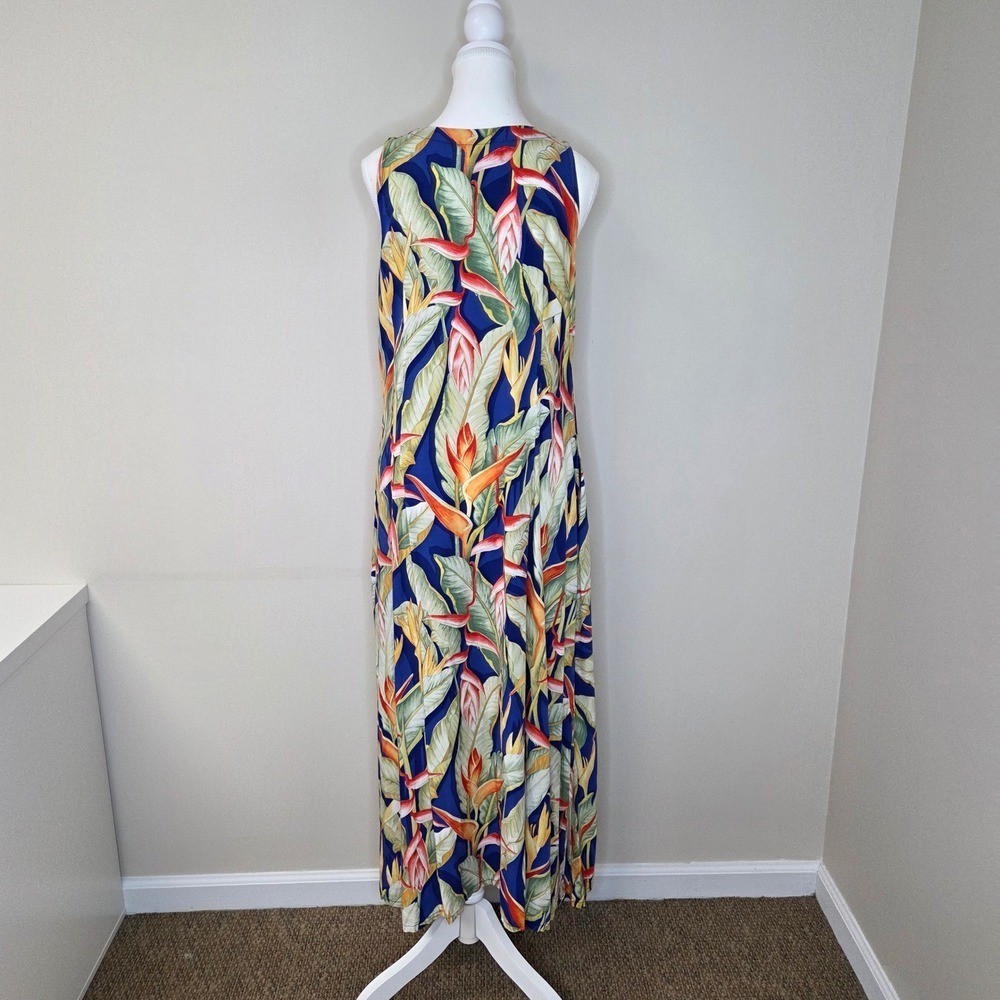 Paradise Found Hawaiian Floral Maxi Dress Button Front Sleeveless Resort Wear, L