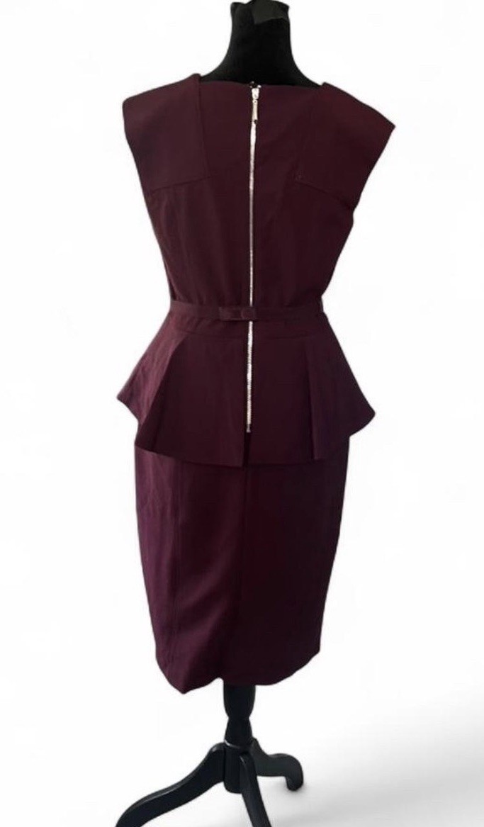 White House Black Market Burgundy Peplum Sheath Knit Zip Lined Dress 2