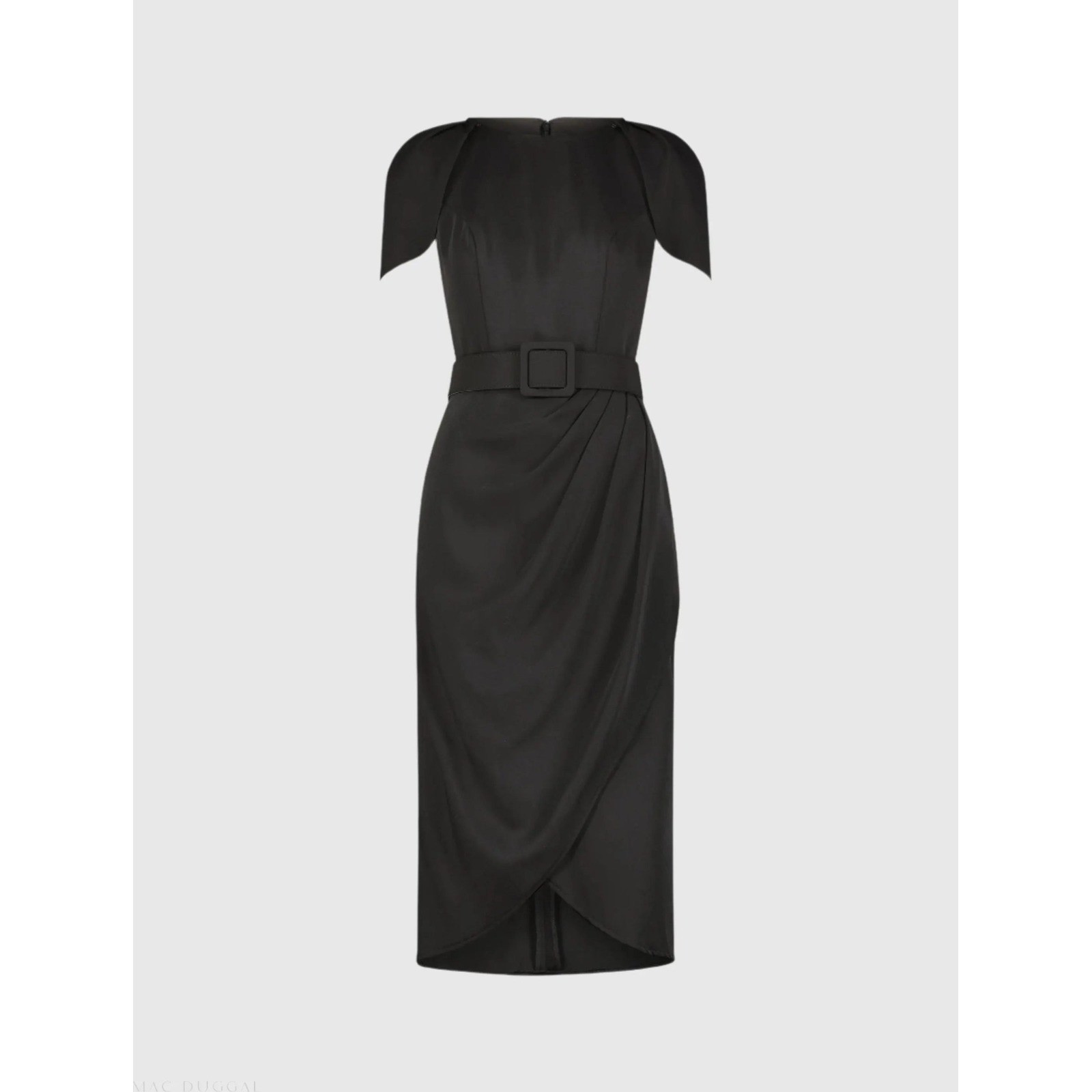 Mac Duggal Black Cap Sleeve Midi Dress Evening Formal Size 10 *BELT NOT INCLUDED