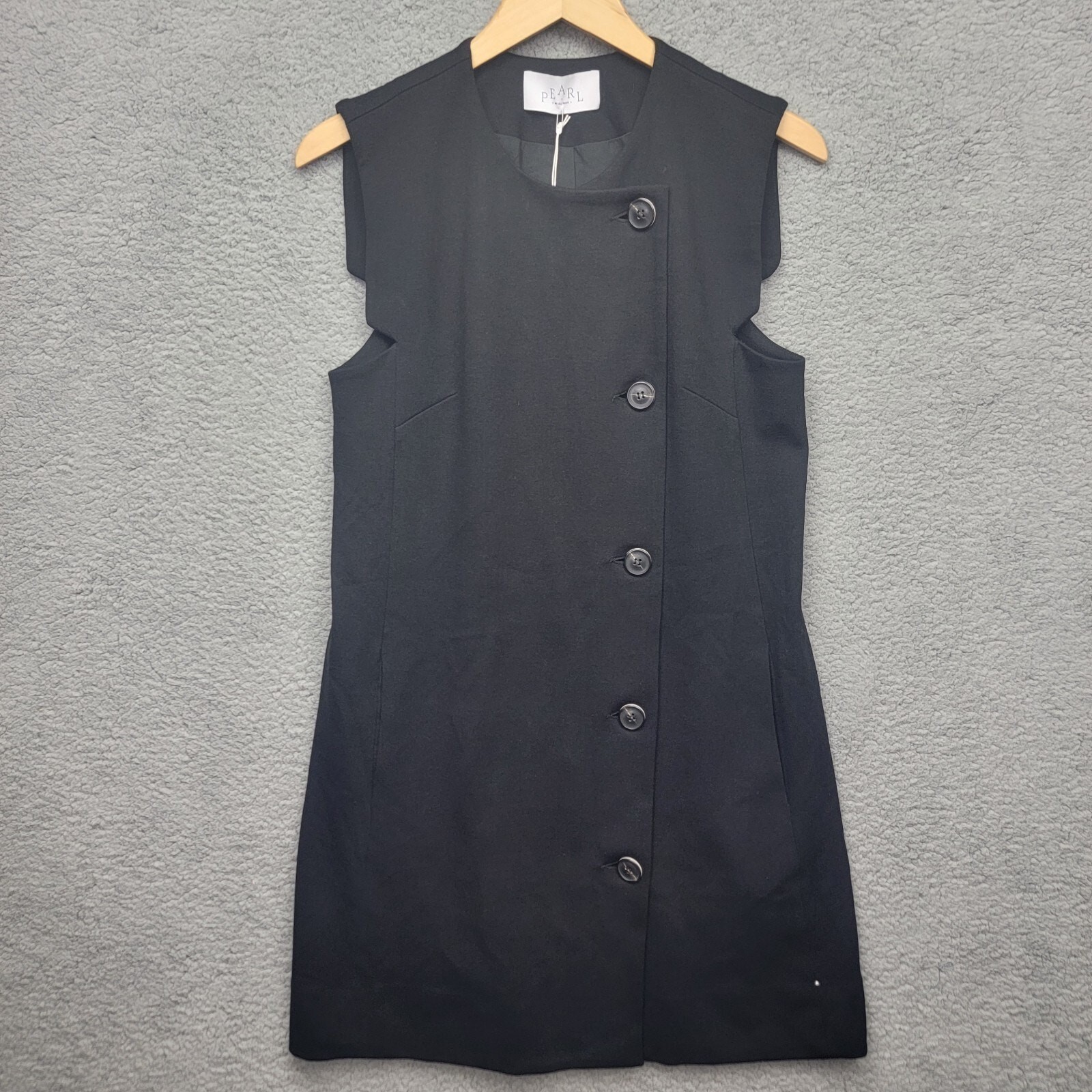 Pearl by Lela Rose Ponte Button Front Shift Dress 8 Black Sleeveless Pockets