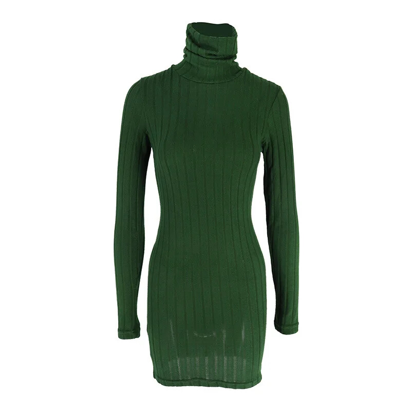 New Solid Dresses Autumn Winter Women Long Sleeves Turtleneck Sexy Bodycon
