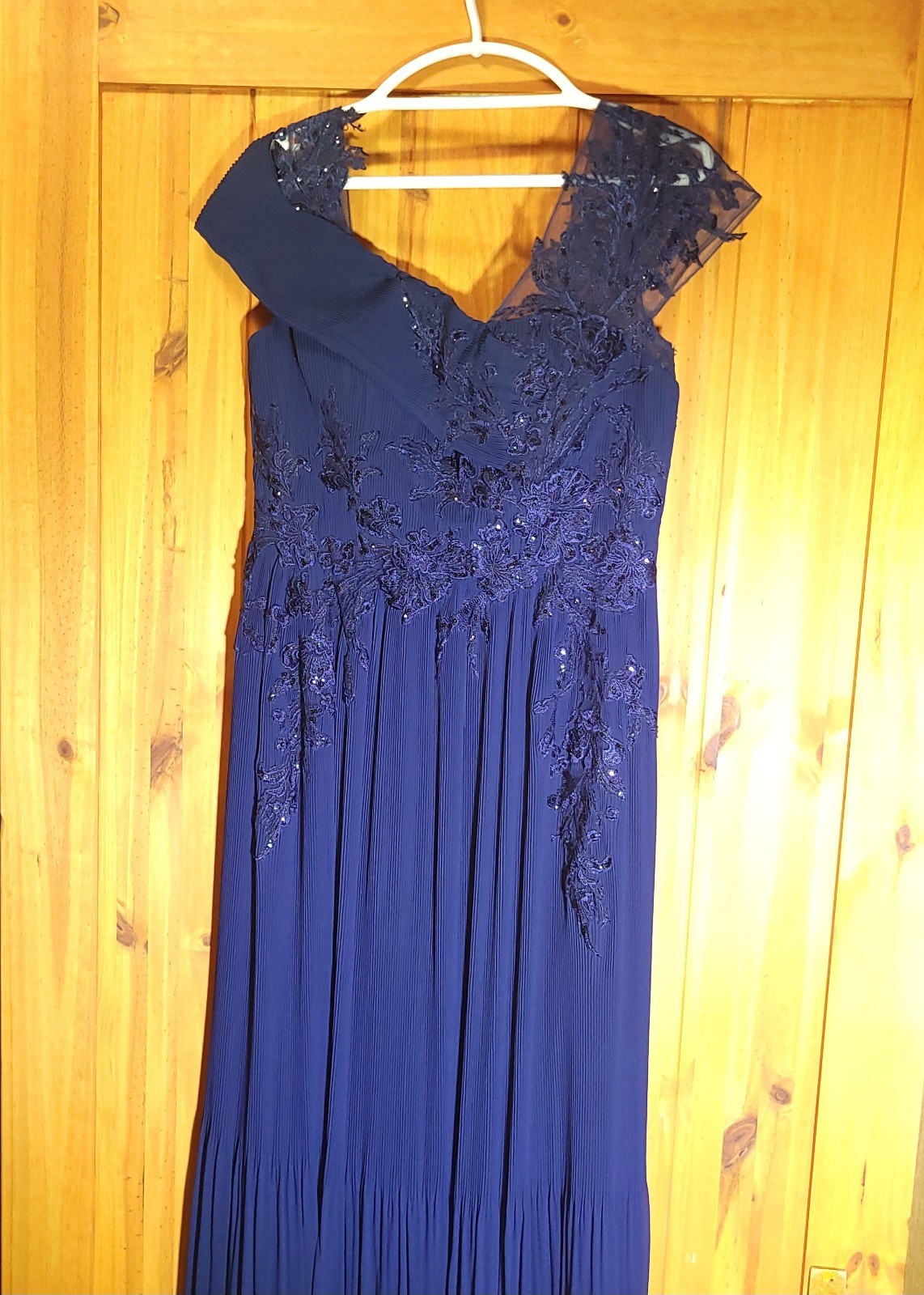 Evening Dress Size 10 Long Gown Dark Blue Navy Cap Sleeve Floral Gia Franco