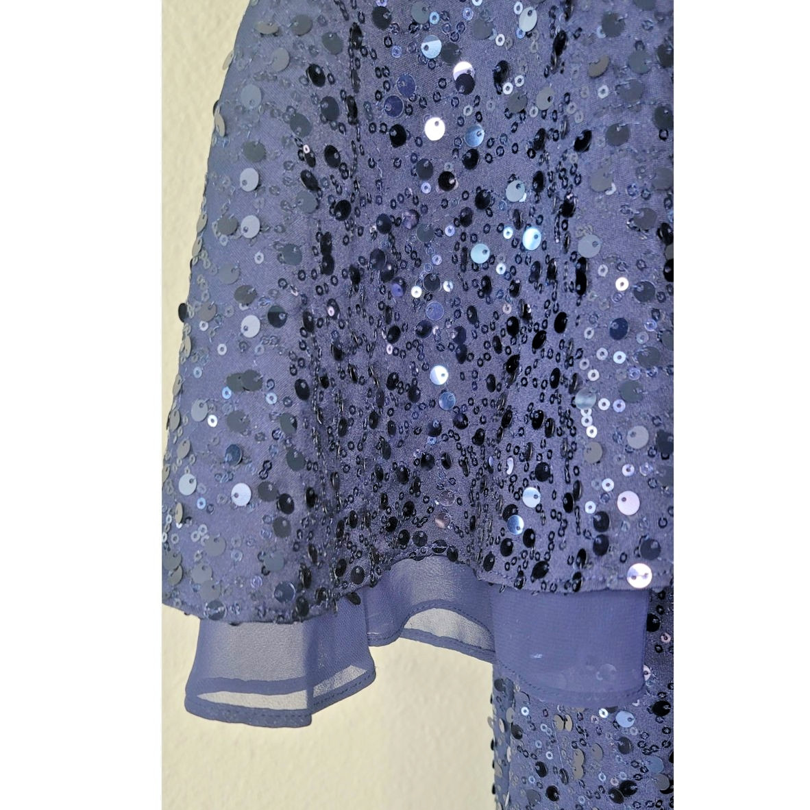 Navy Fully Sequined Ruffle Tiered 3/4 Sleeve Midi Dress SLNY Size 10