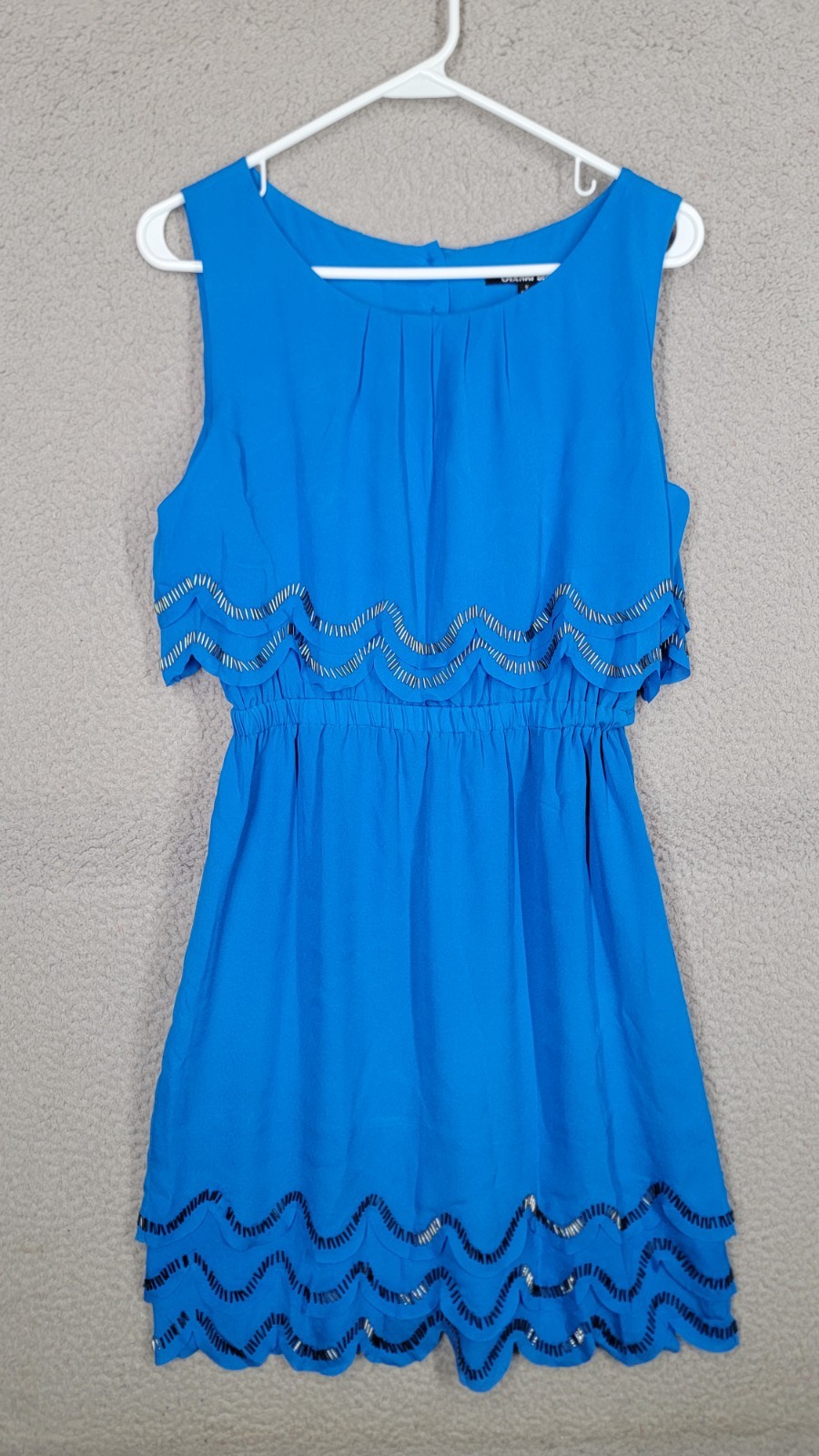 Blue Scalloped Beaded Party Dress Small Gianni Bini Layered Ruffle Sleeveless