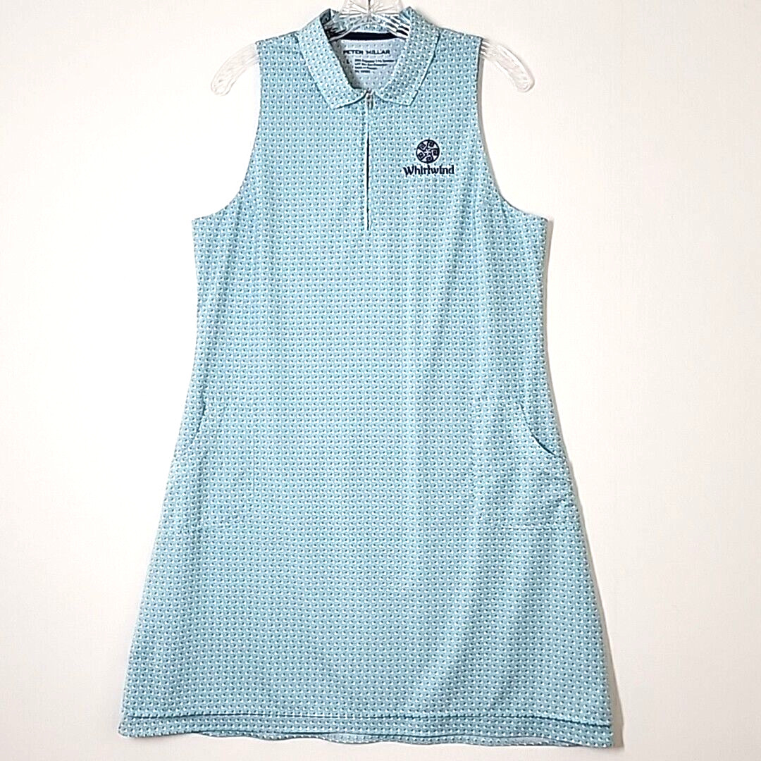 Peter Millar Carner Sleeveless Sport Dress Size L Aqua AOP Stretch Golf Pockets