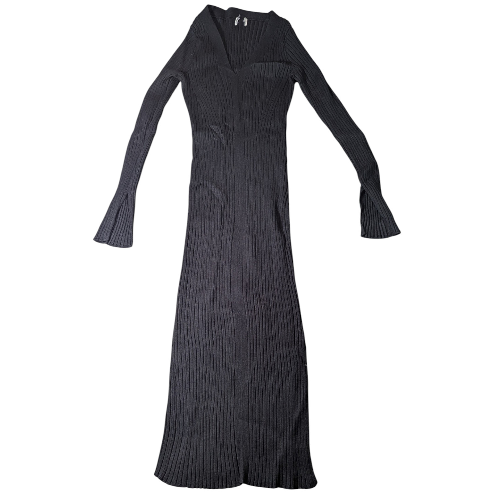 Women’s Long Black Ribbed Dress Long Sleeve – Please See Pics Of Measurements