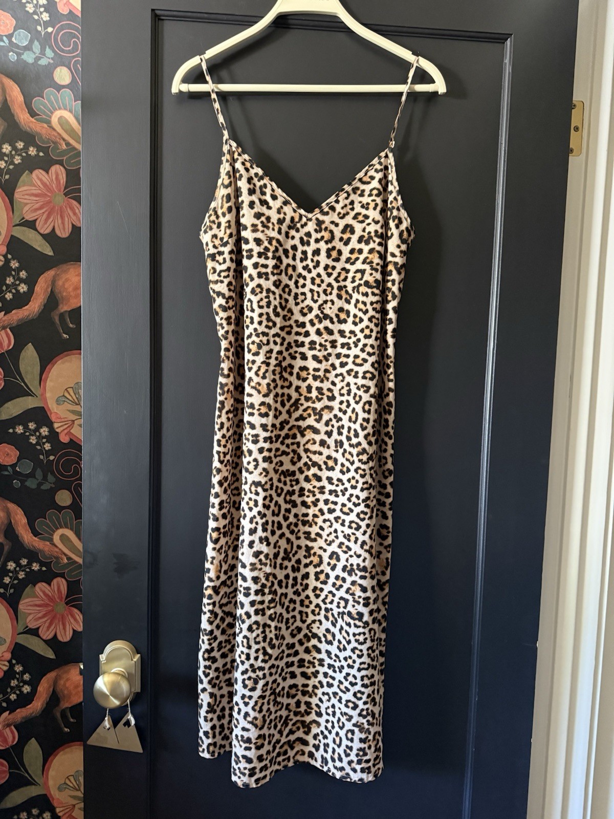 INC Leopord Print Slip Dress Size S Midi Adjustable Straps Satin