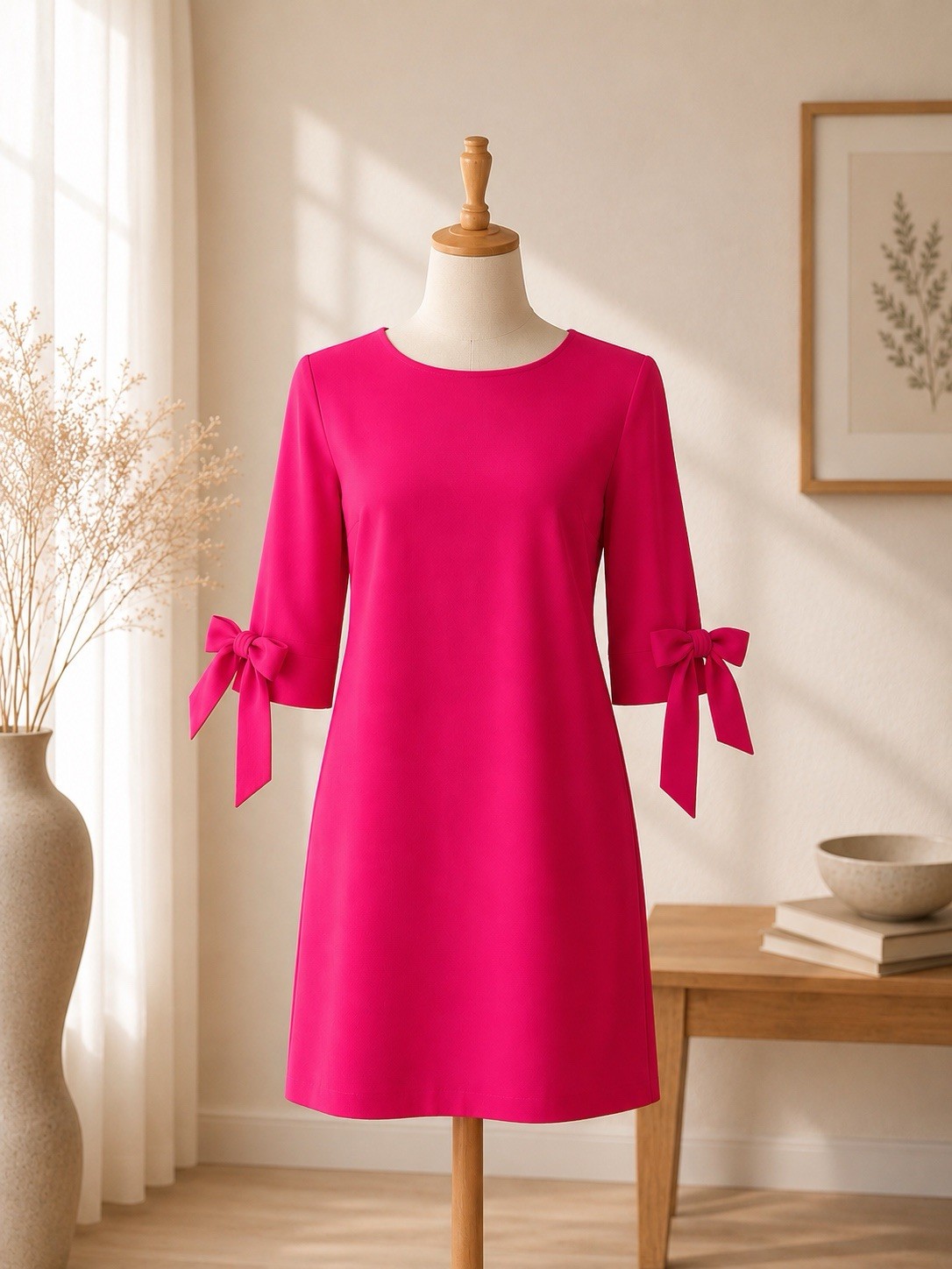 NWT CeCe Pink Shift Dress Size 8 Tie Sleeve Sheath Career Wedding Cocktail Party