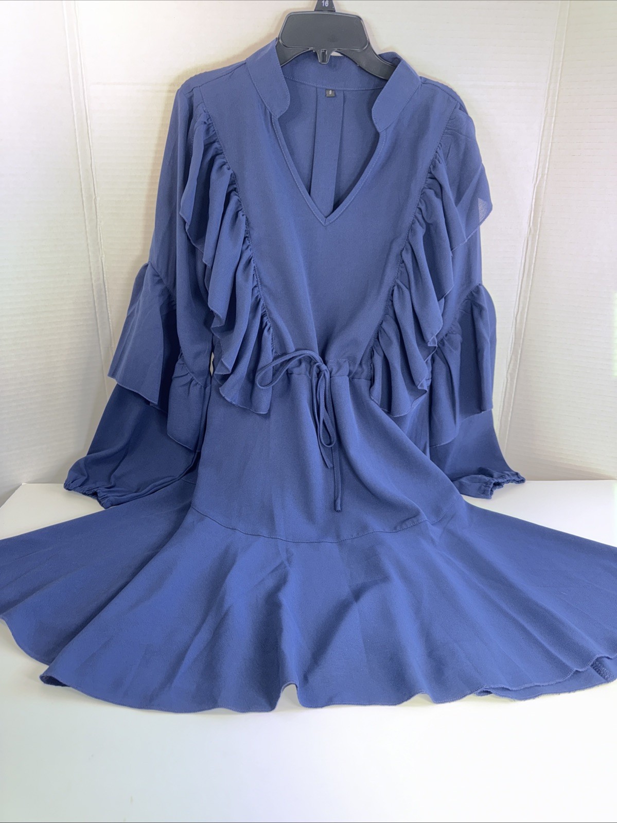 Elegant Dark Blue Ruffle Dress Women’s Size Small Hits At Mid Thigh