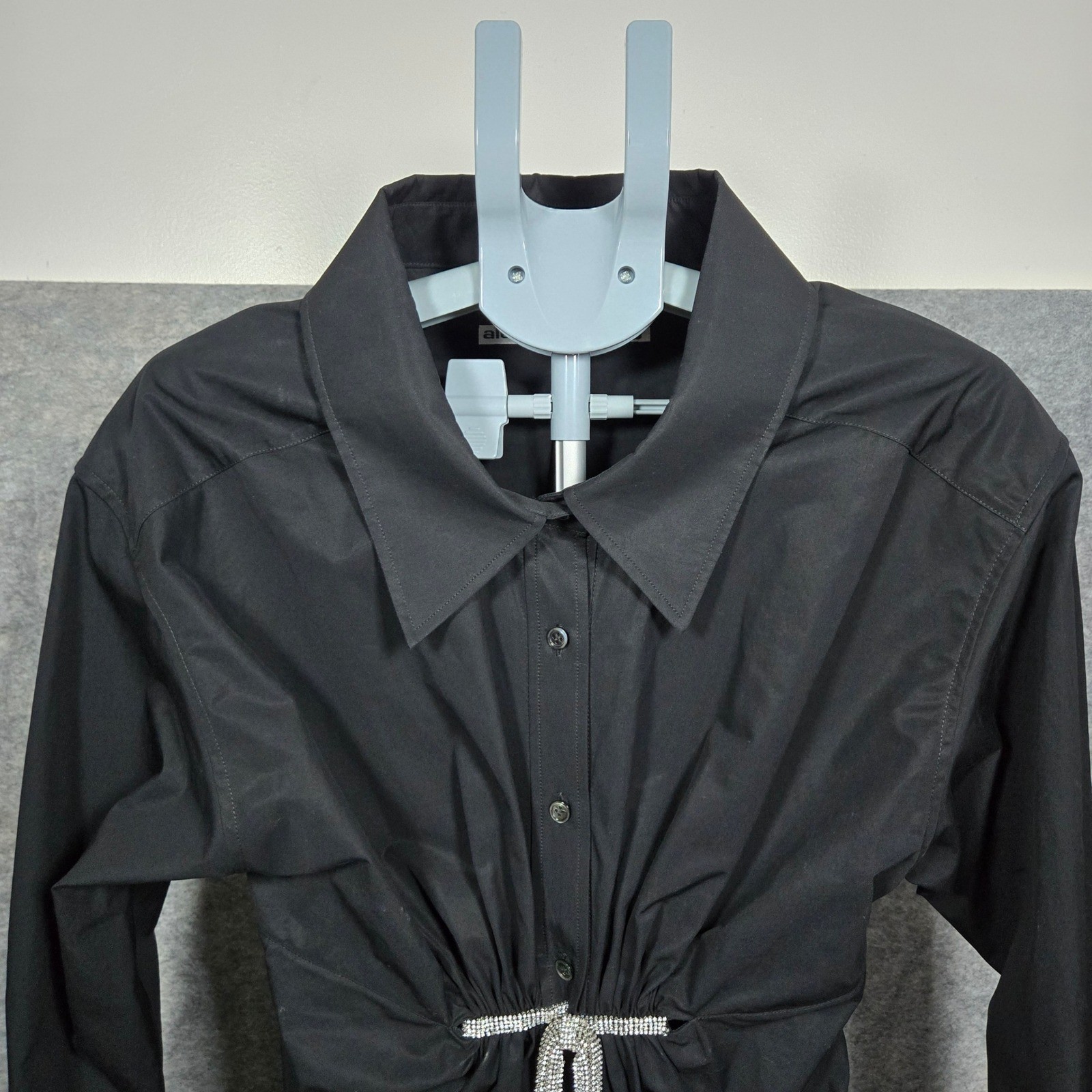 Alexander Wang Womens Black Crystal Bow Cinched Button Down Shirt Dress XS/S