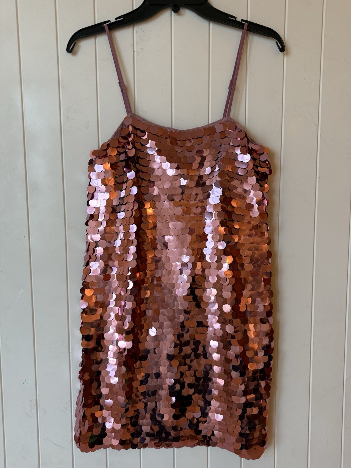Pink Large Sequin Adjustable Spaghetti Strap Dress NWT Size Small
