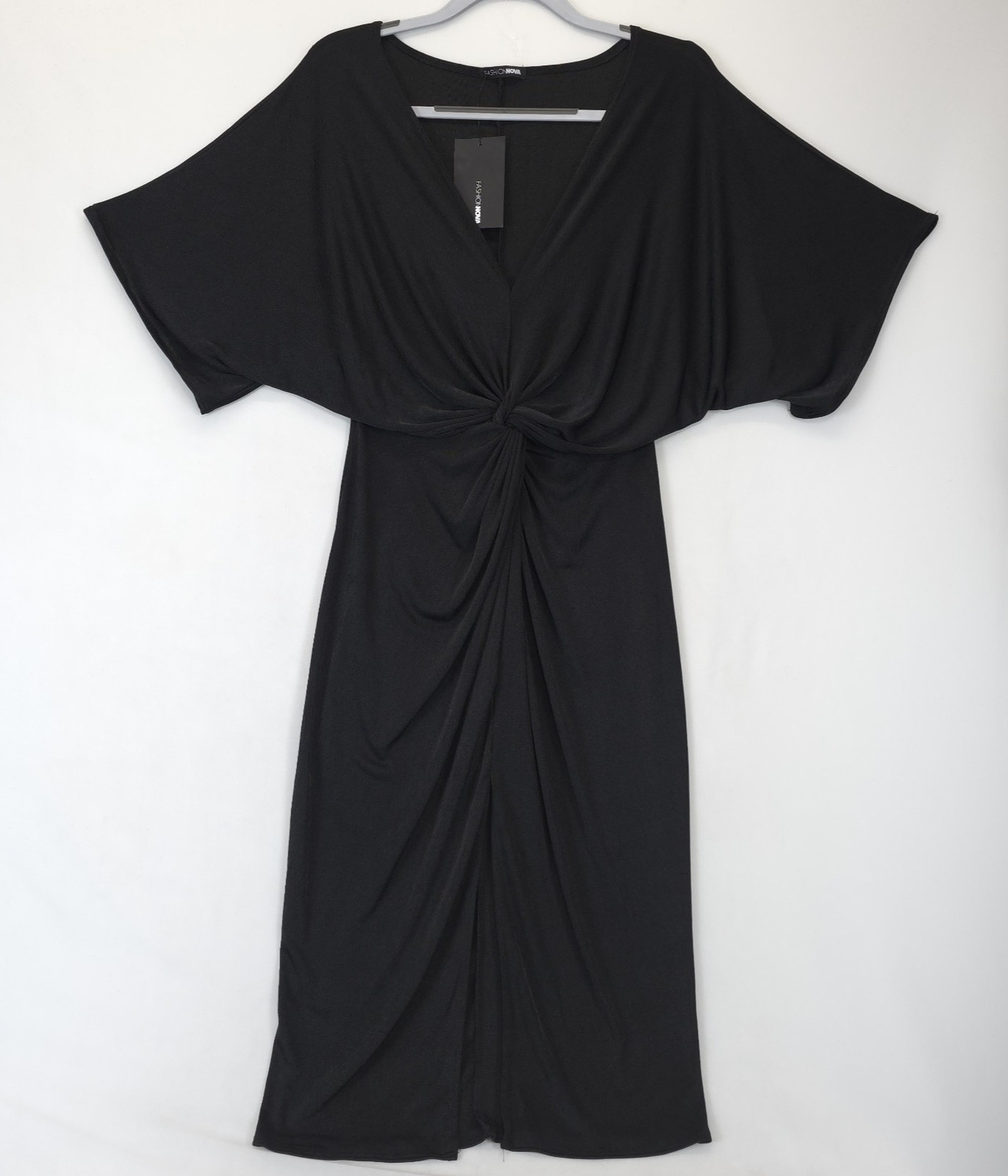 Fashion Nova Slinky Dress Front Knot Black Slit Women XL Sexy Club Evening Gown