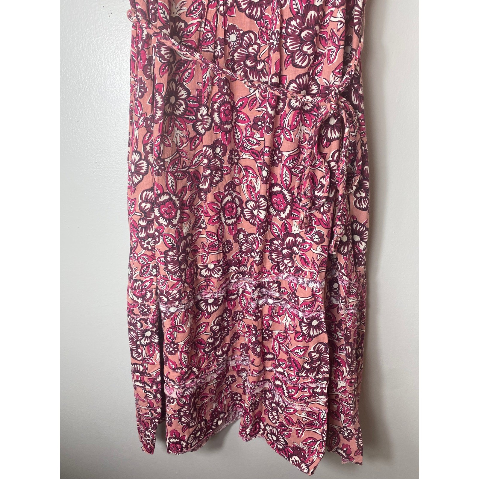 FAHERTY DRESS M ISHA LINEN FLORAL MIDI PINK COTTAGECORE MILKMAID FALL BOHO