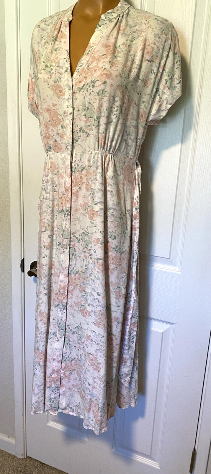 H&M PASTEL FLORAL BUTTON DOWN DAYDRESS ~ HUGE SWEEP SKIRT SZ S