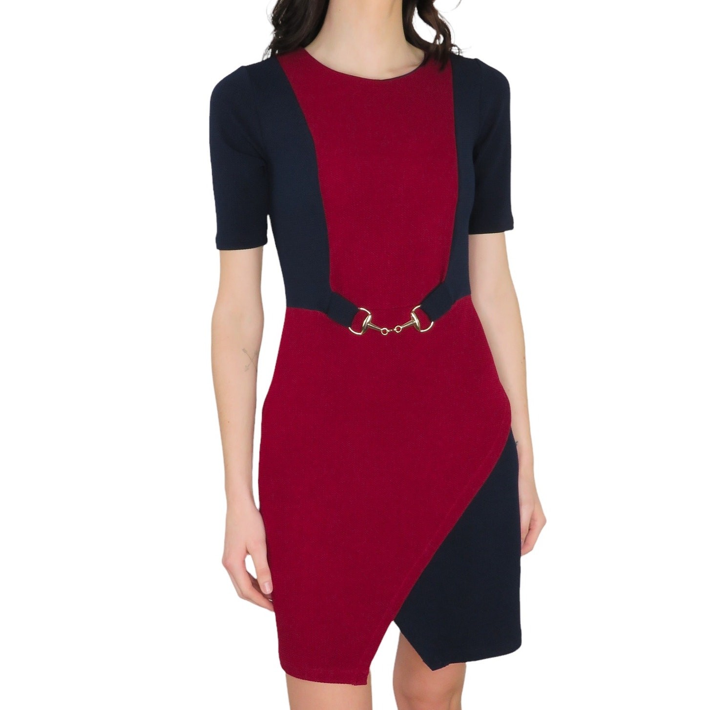 Signature Robbie Bee Dress Maroon & Navy A-Line Pencil Dress Professional Small