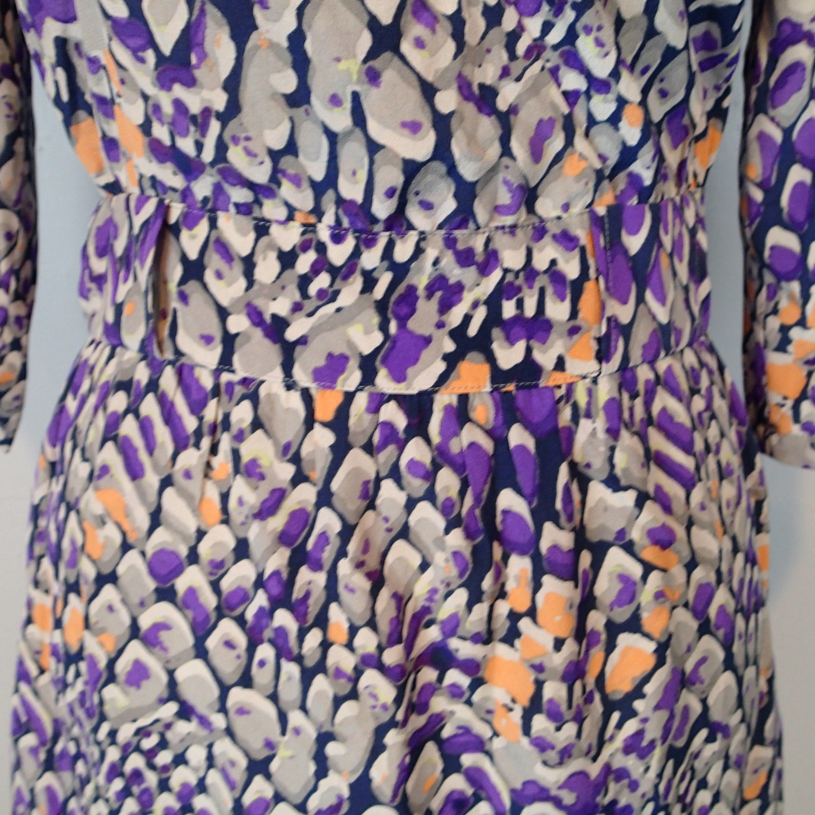 Presley Skye Dress xs Gray Purple Wrap Silk Roll Tab Sleeve v neck pockets