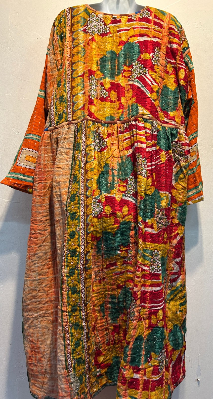 Nw FUNKY STUFF hippy boho vintage cotton pocket kantha maxi reversible DRESS XL