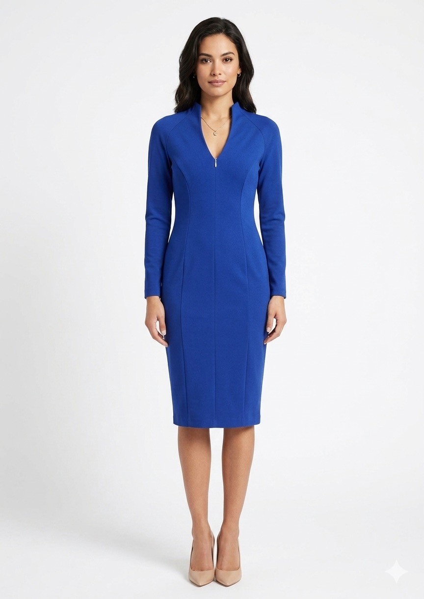 Alexia Admor Blue V-Neck Long Sleeve Sheath Dress Size XS Career Cocktail Formal