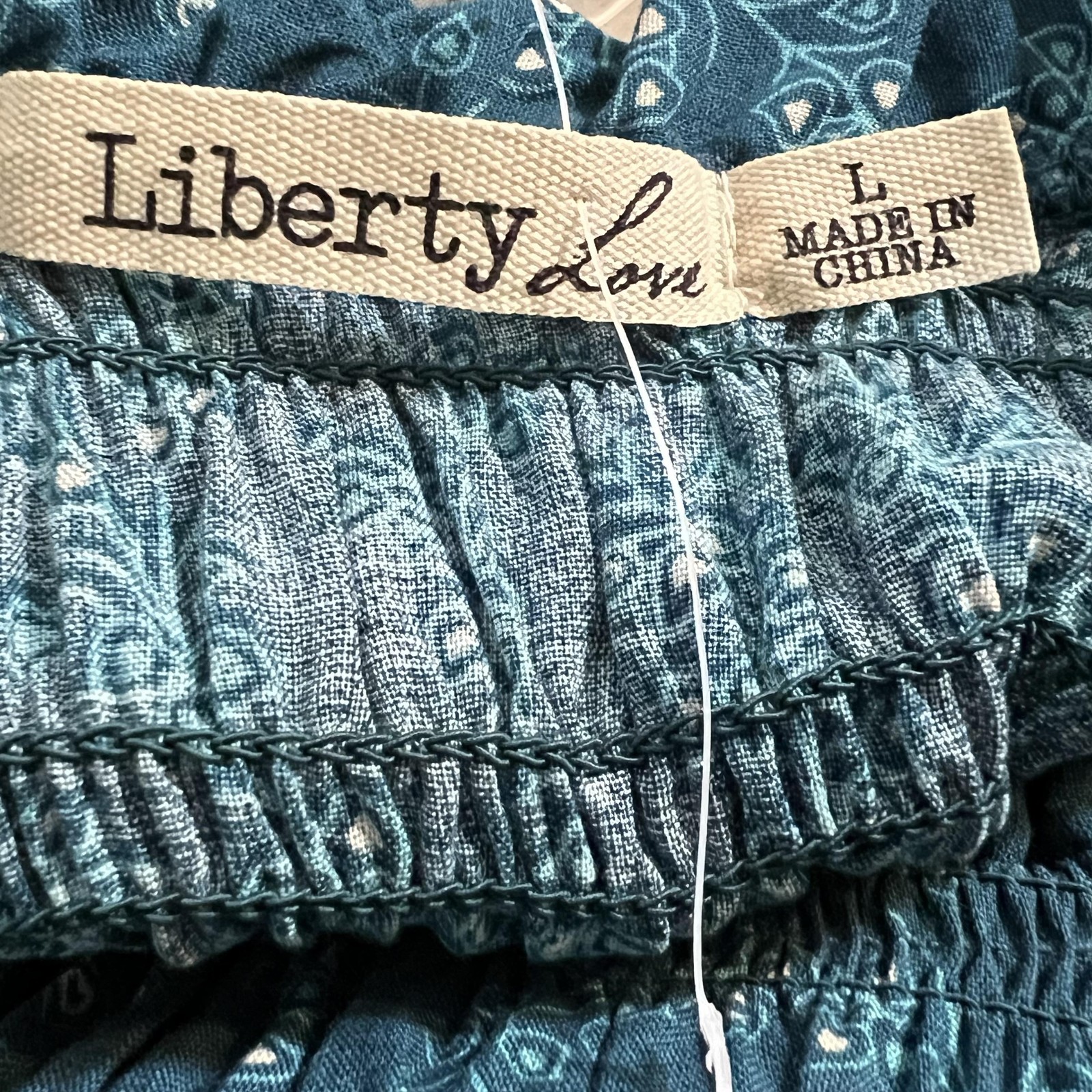 Liberty Love Mini Dress Womens Large Blue Ruffle Mini Floral Smocked Cap Sleeve