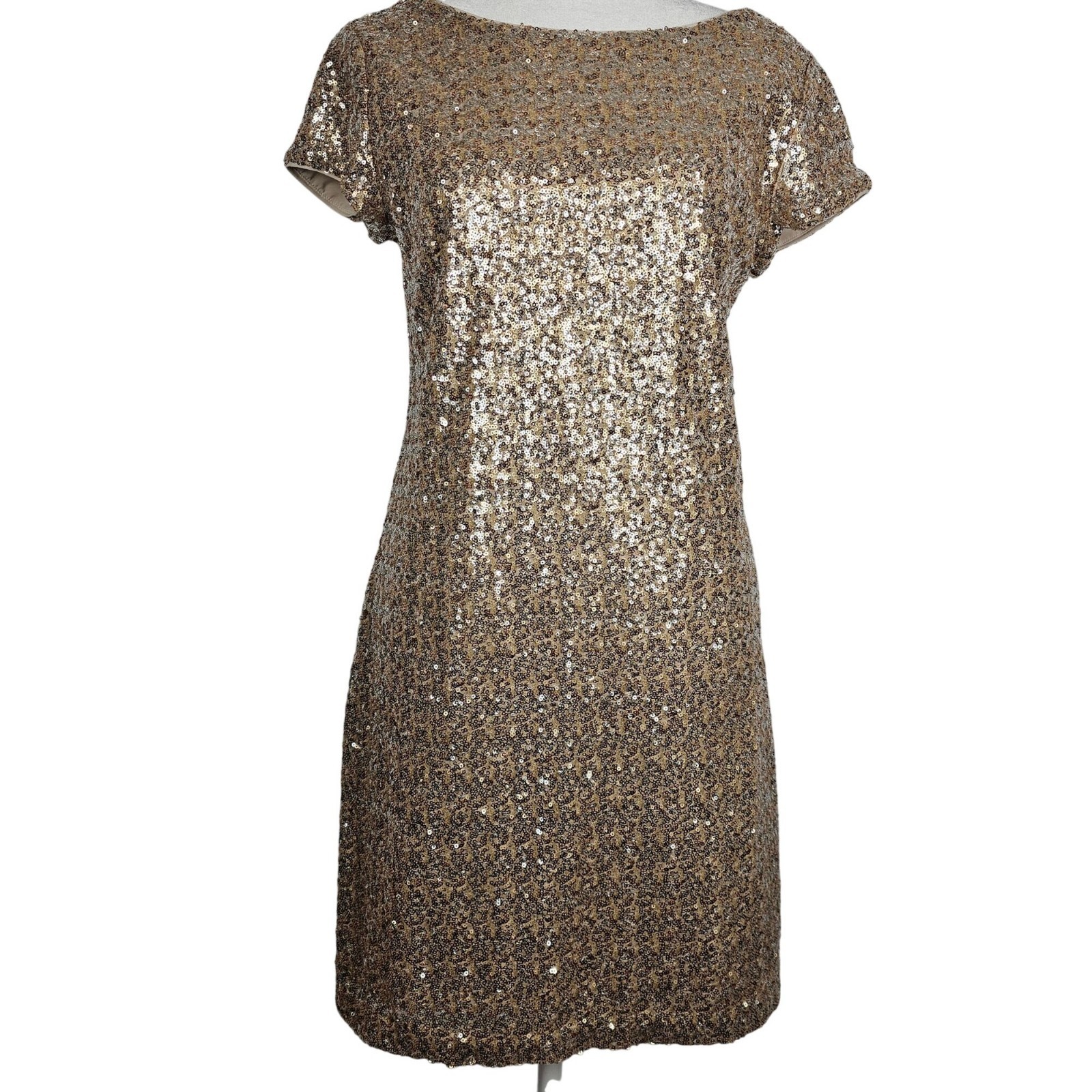 Party Glam Chic Gold Shimmer Sequin Sparkle Y2K T-Shirt Mini Dress Small Lined