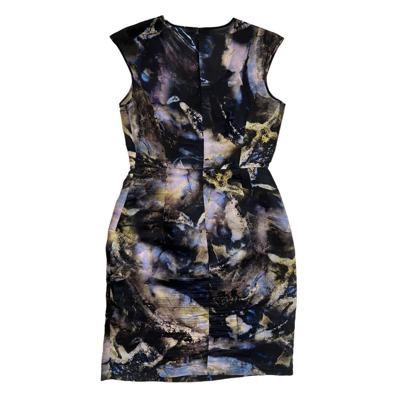 Piazza Sempione Marble Print Cap Sleeve Silk Sheath Dress Blue Black IT 42 US 6