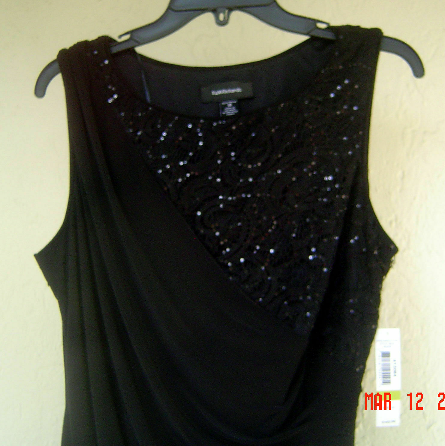 NEW RM RICHARDS BLACK EMBELLISHED PLEATED SHEATH DRESS SIZE 12 SIZE 14 $102
