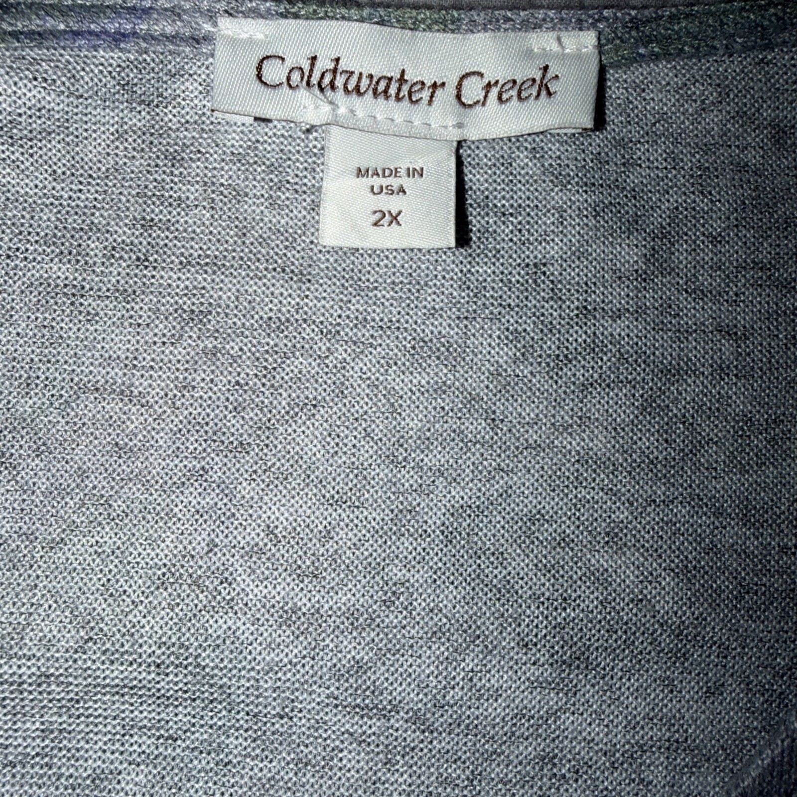 Coldwater Creek Leaf Print Gray A-Line Casual Dress Size 2X Pockets 3/4 Sleeves