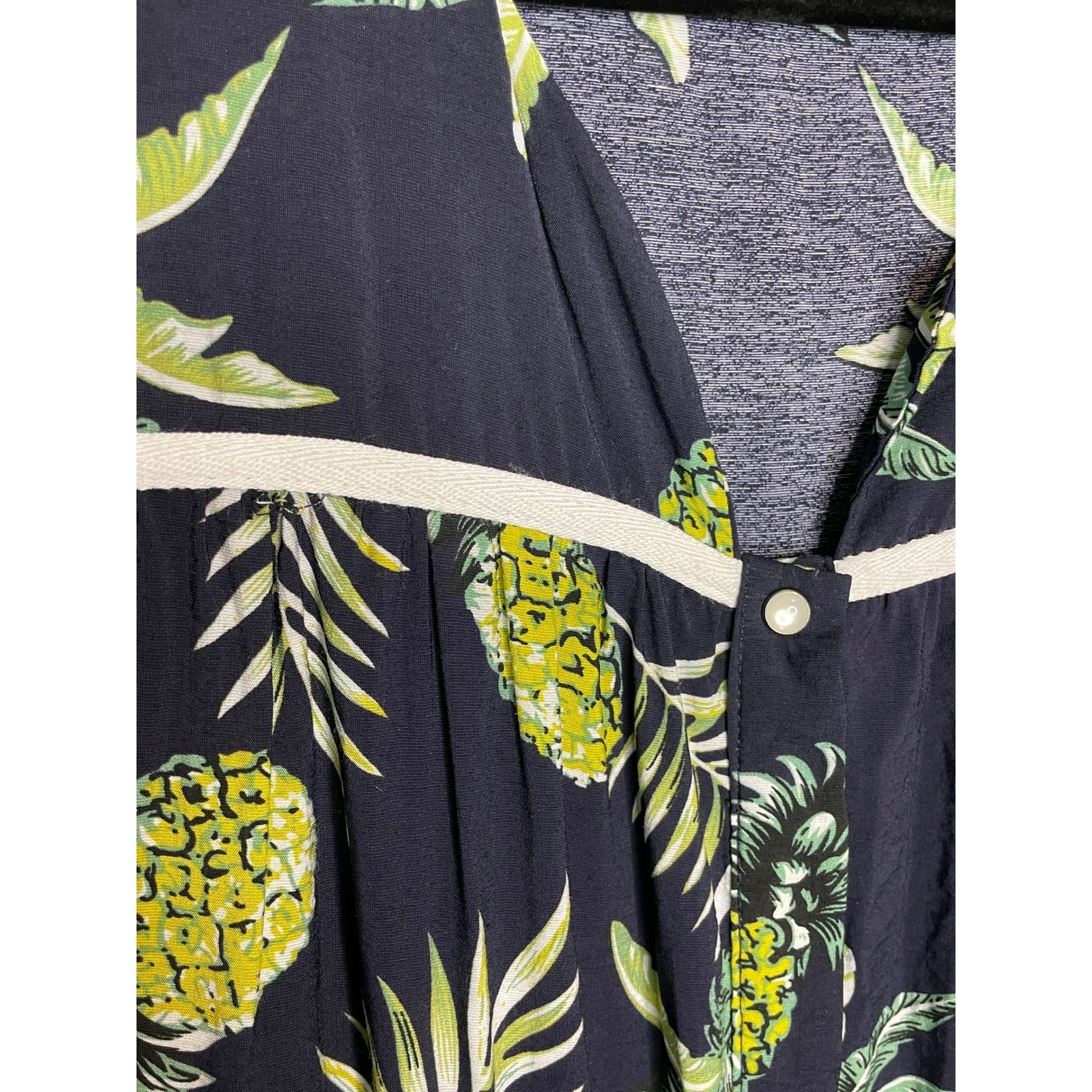 Ekouaer Pineapple House Dress Snap Front Muumuu Coastal Boho Navy Cotton Large