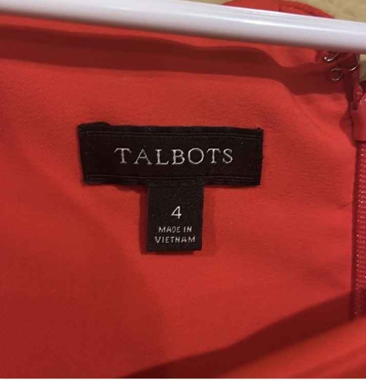 Talbots Red Solid Scalloped Neck Short Sleeve Sheath Midi Dress Size 4