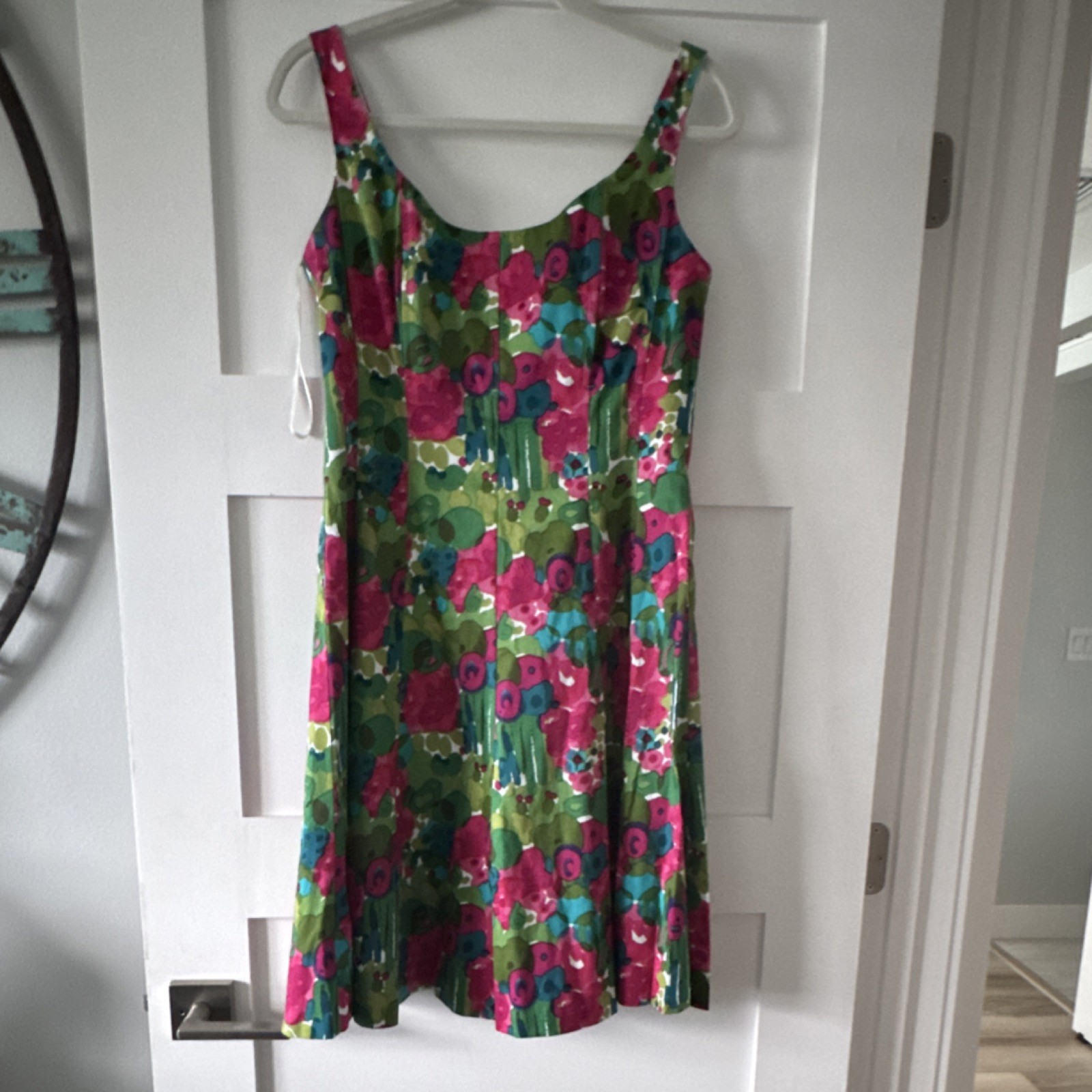 Sleeveless Floral Scoop Neck Sundress Green Pink Multicolor Short Casual Straps