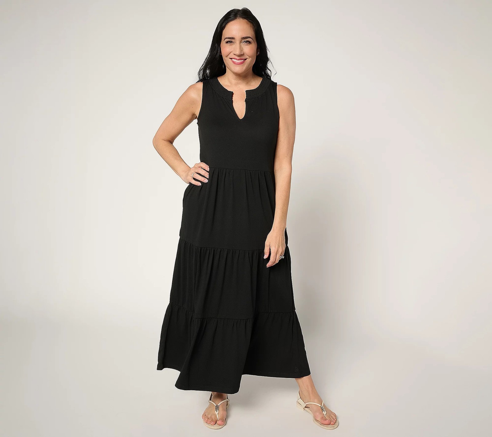 Cuddl Duds Flexwear Tiered Maxi Dress Black S New