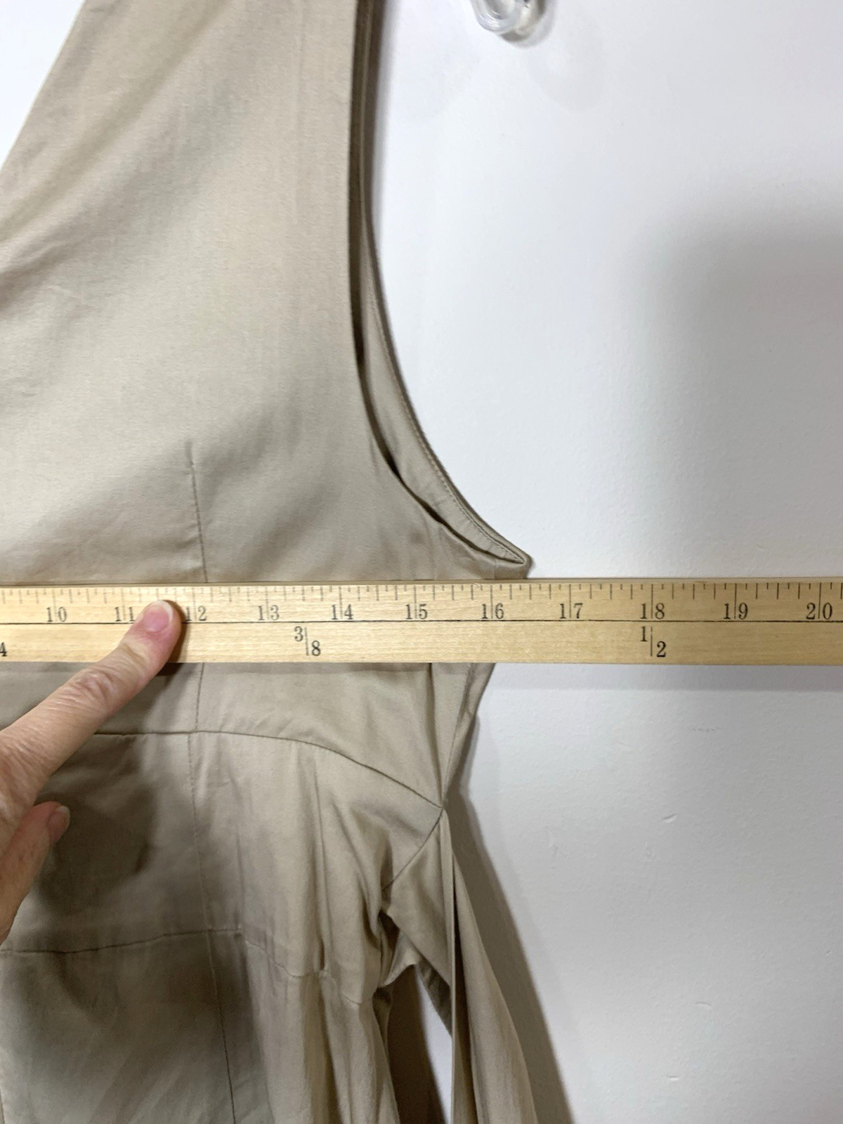 Talbots Sundress Womens Petite 8 Khaki Cotton Stretch Neutral Bow V-Neck