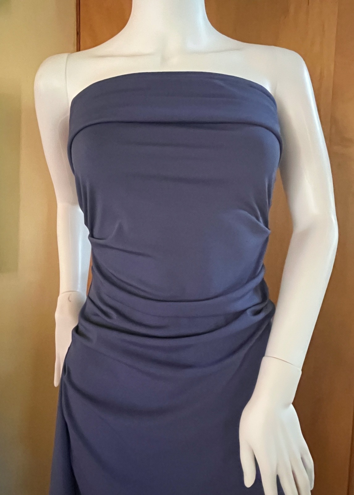 WOMEN’S NAVY BLUE RUCHED SIDE SLIT STRETCHY STRAPLESS LONG MAXI DRESS – M