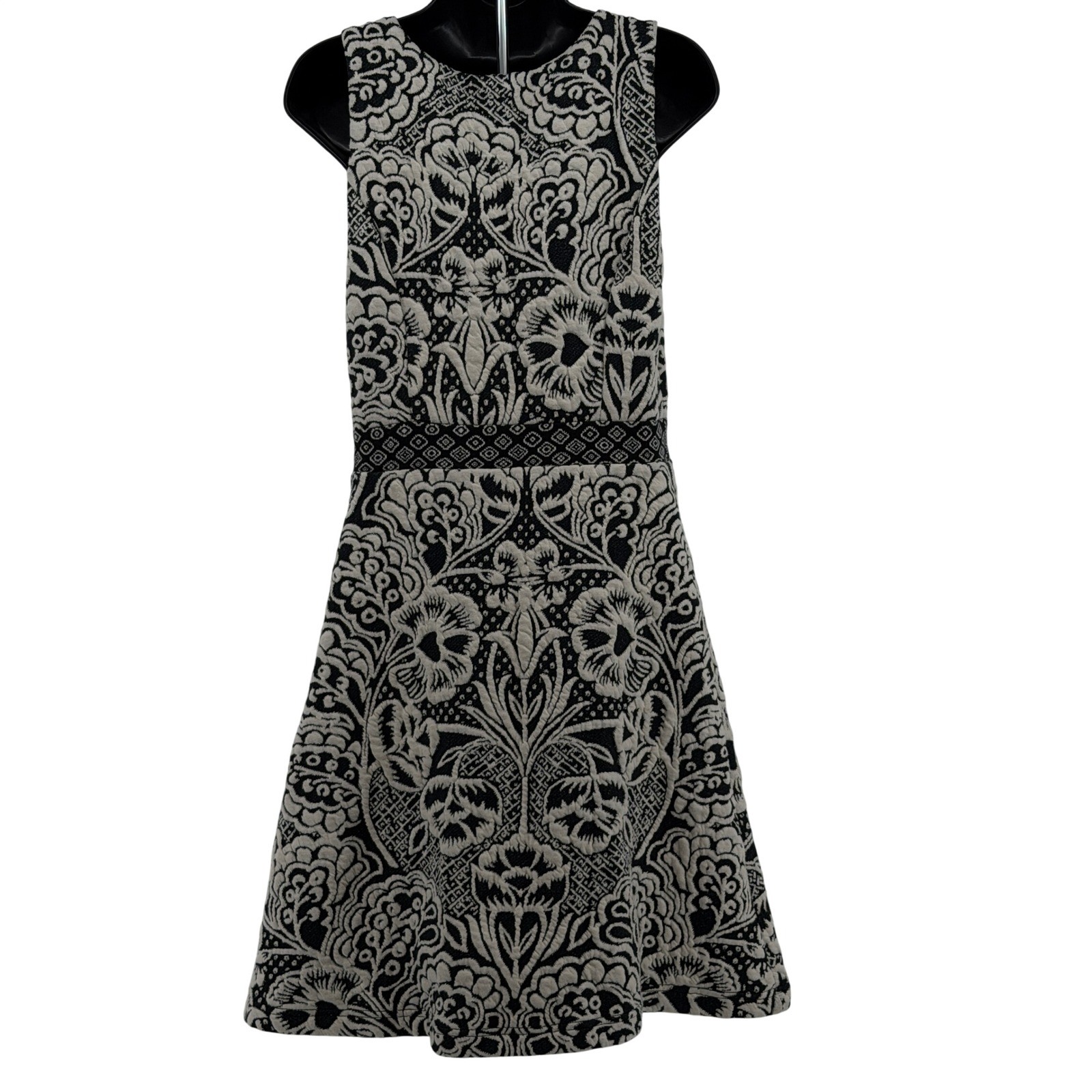 Anthropologie Ettwa Dress Womens S Floral Jacquard Fit Flare Sleeveless